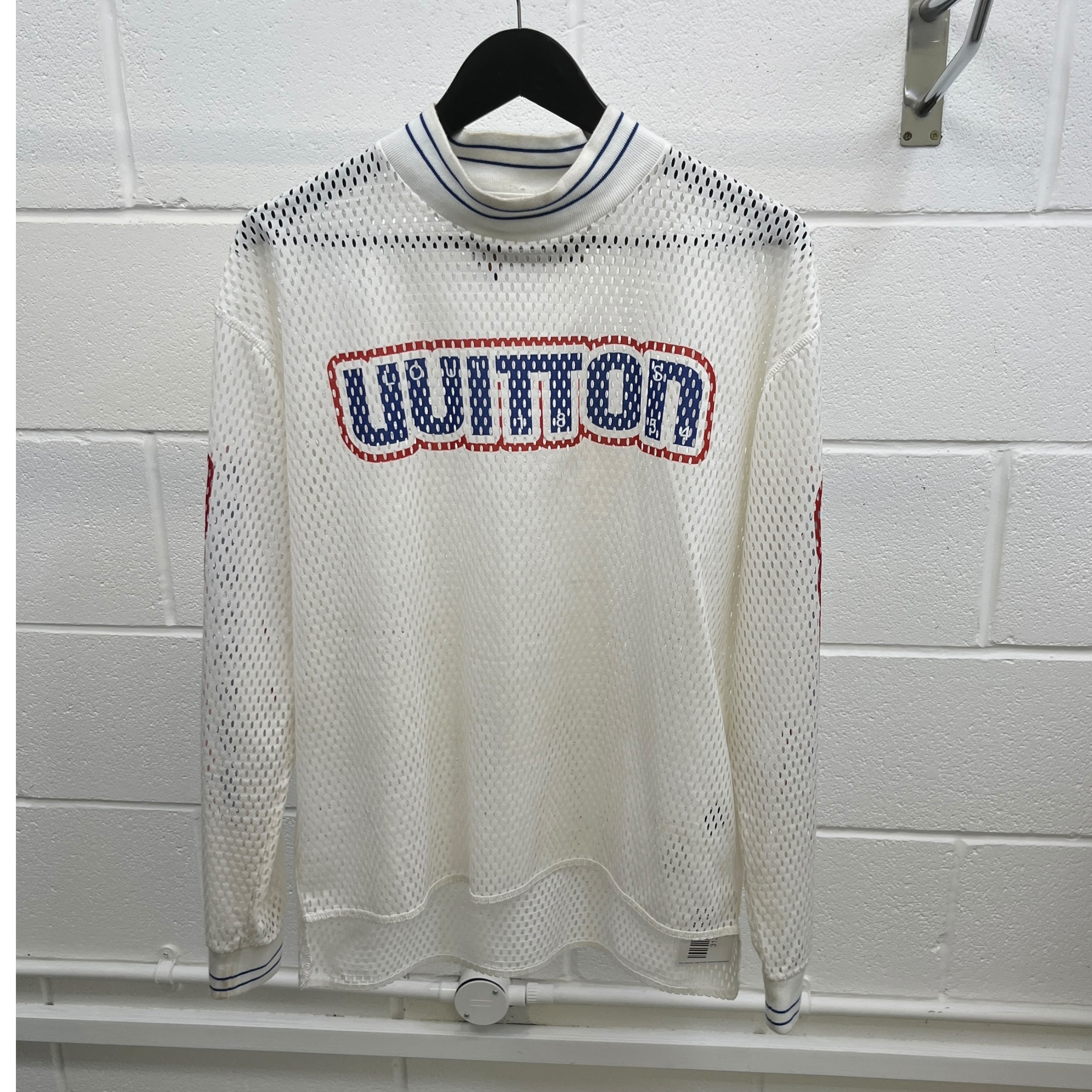 Men's Logo Print Mesh Long Sleeve T-Shirt White Size S