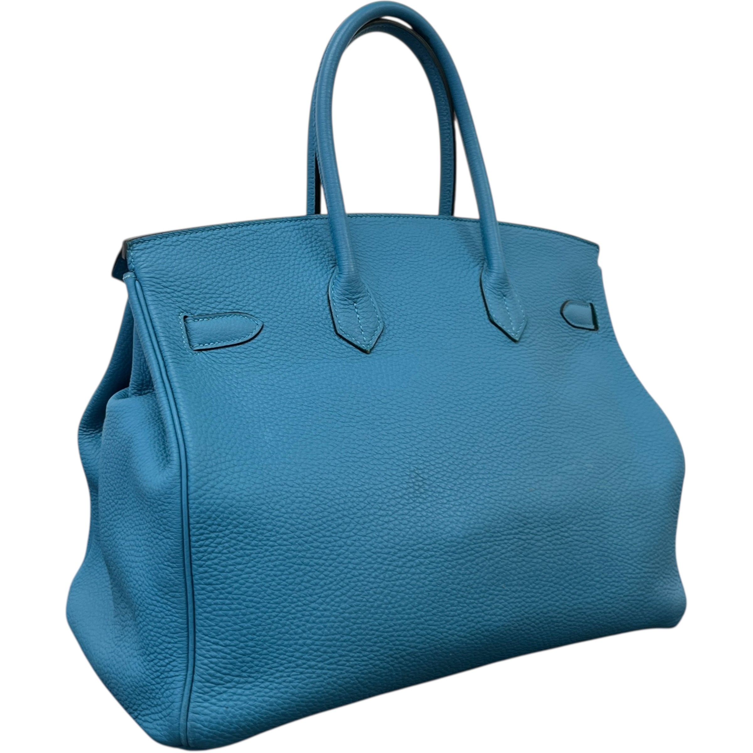 Women's Birkin 35 Clemence Blue Jean Handbag Blue