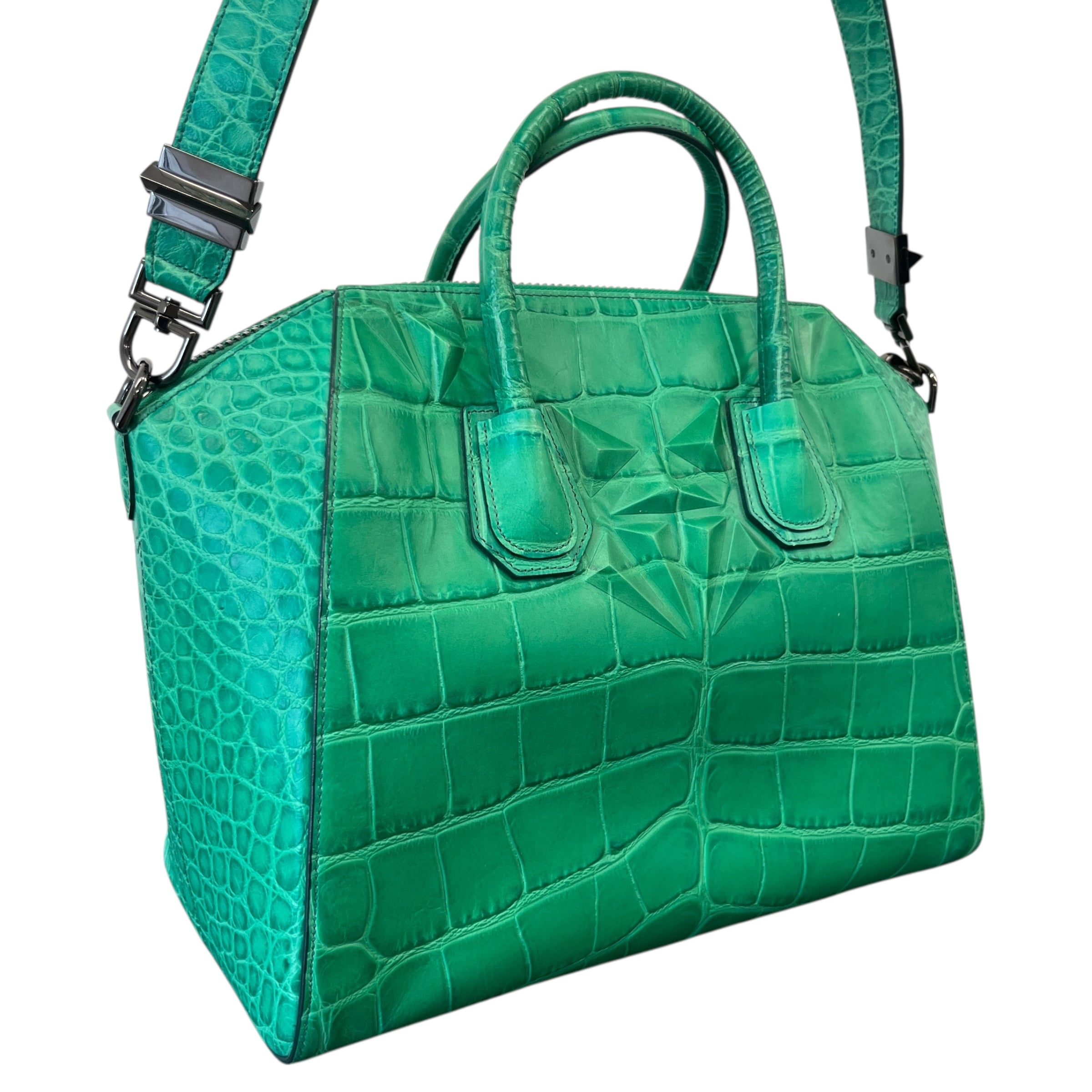 Women's Croc-Print Antigona Medium Handbag Green