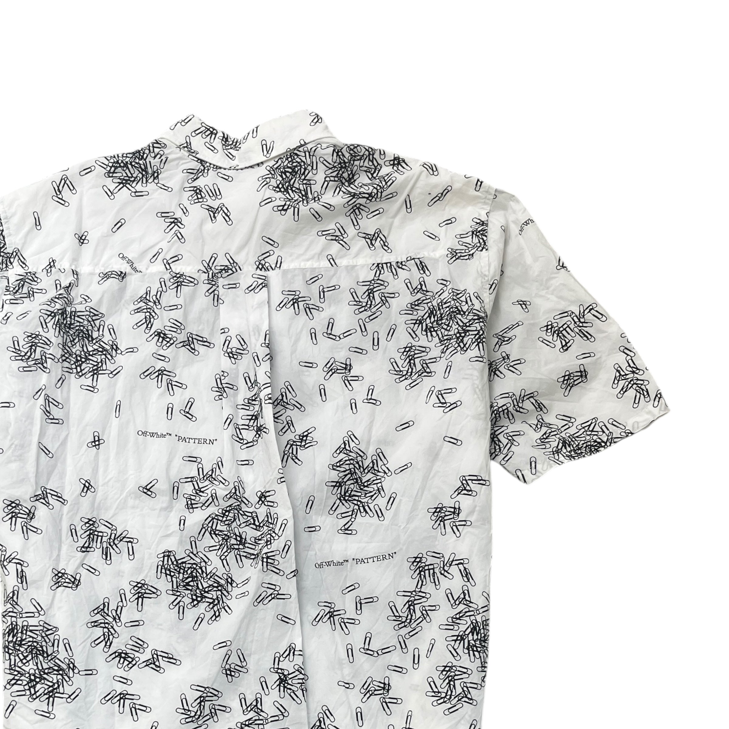 Men's Paperclip Print Short Sleeve Shirt White Size M