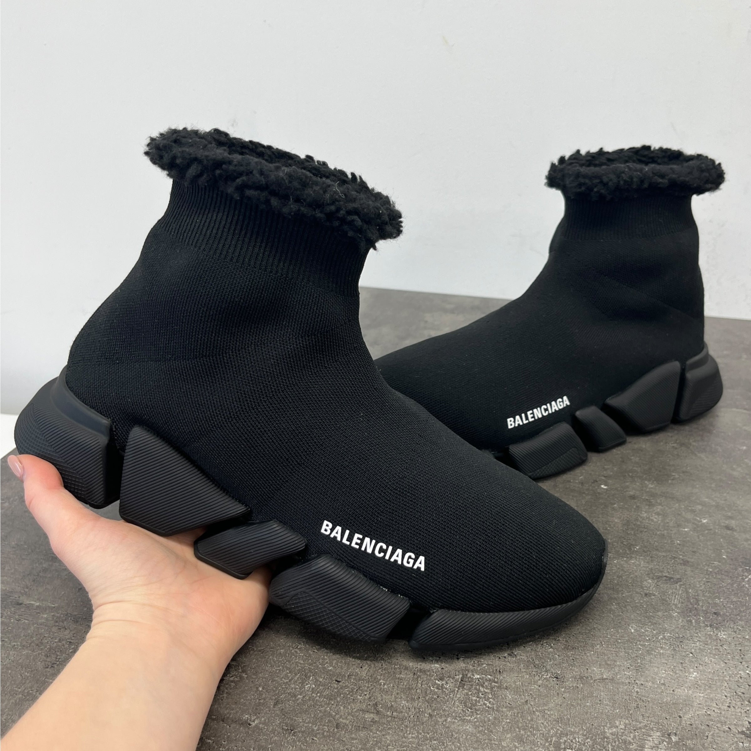 Men's Speed 2.0 Faux Fur High Trainers Black Size EU 42 / UK 8