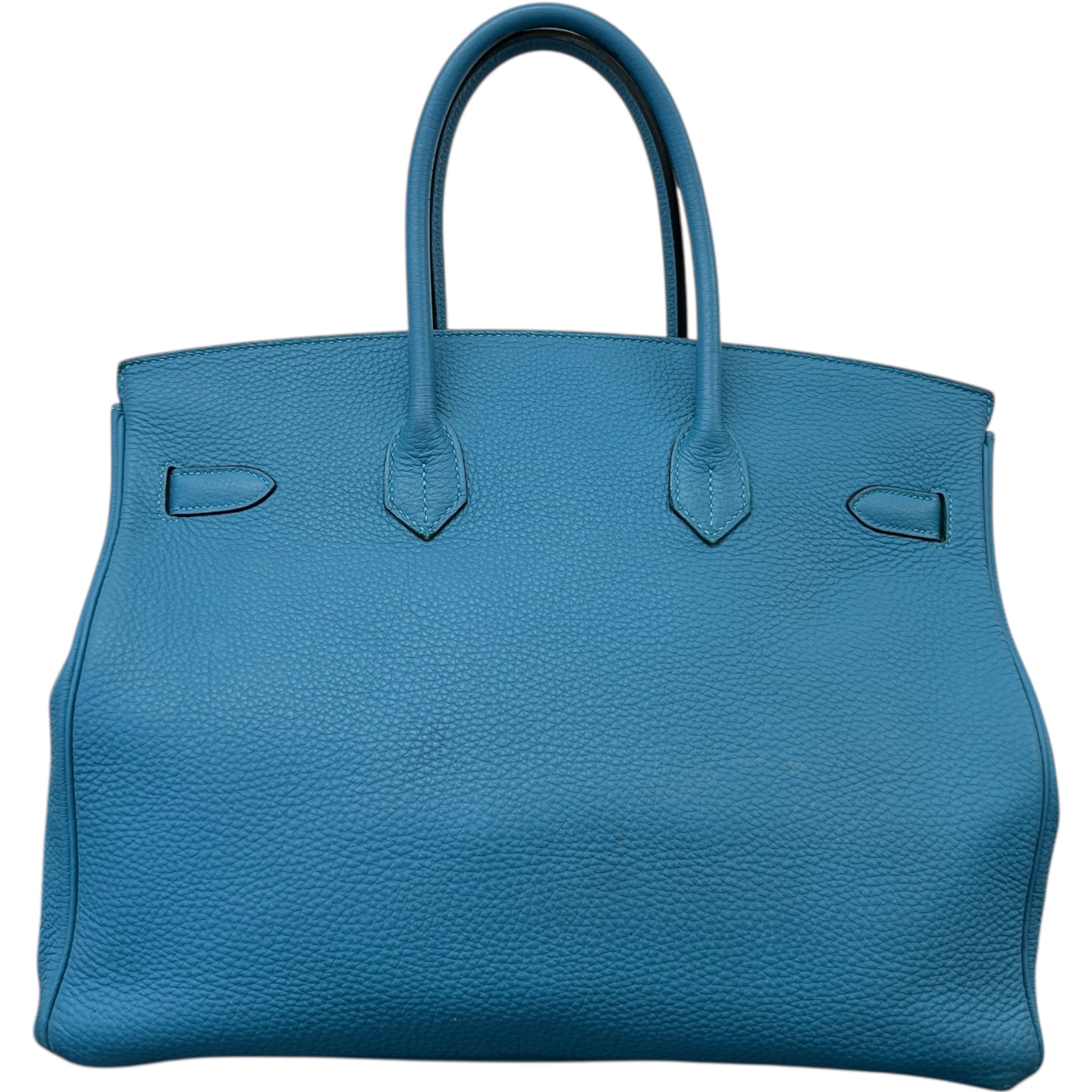 Women's Birkin 35 Clemence Blue Jean Handbag Blue