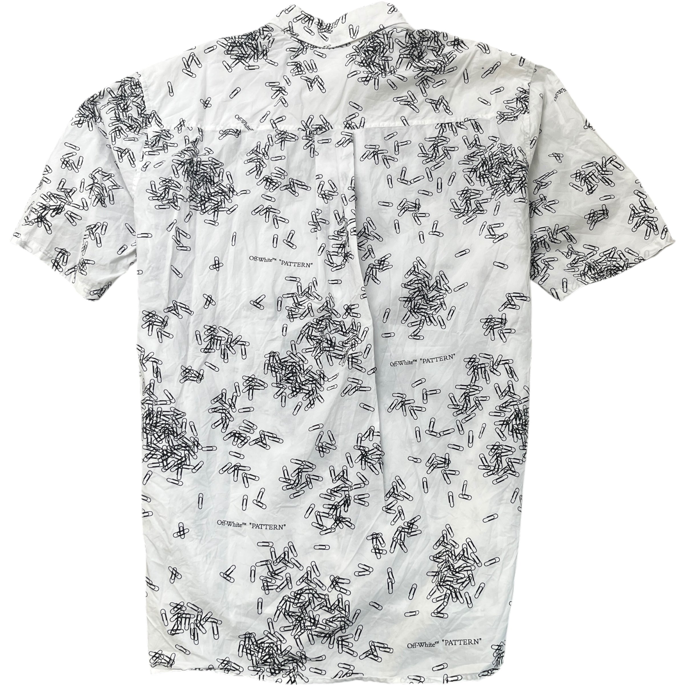 Men's Paperclip Print Short Sleeve Shirt White Size M