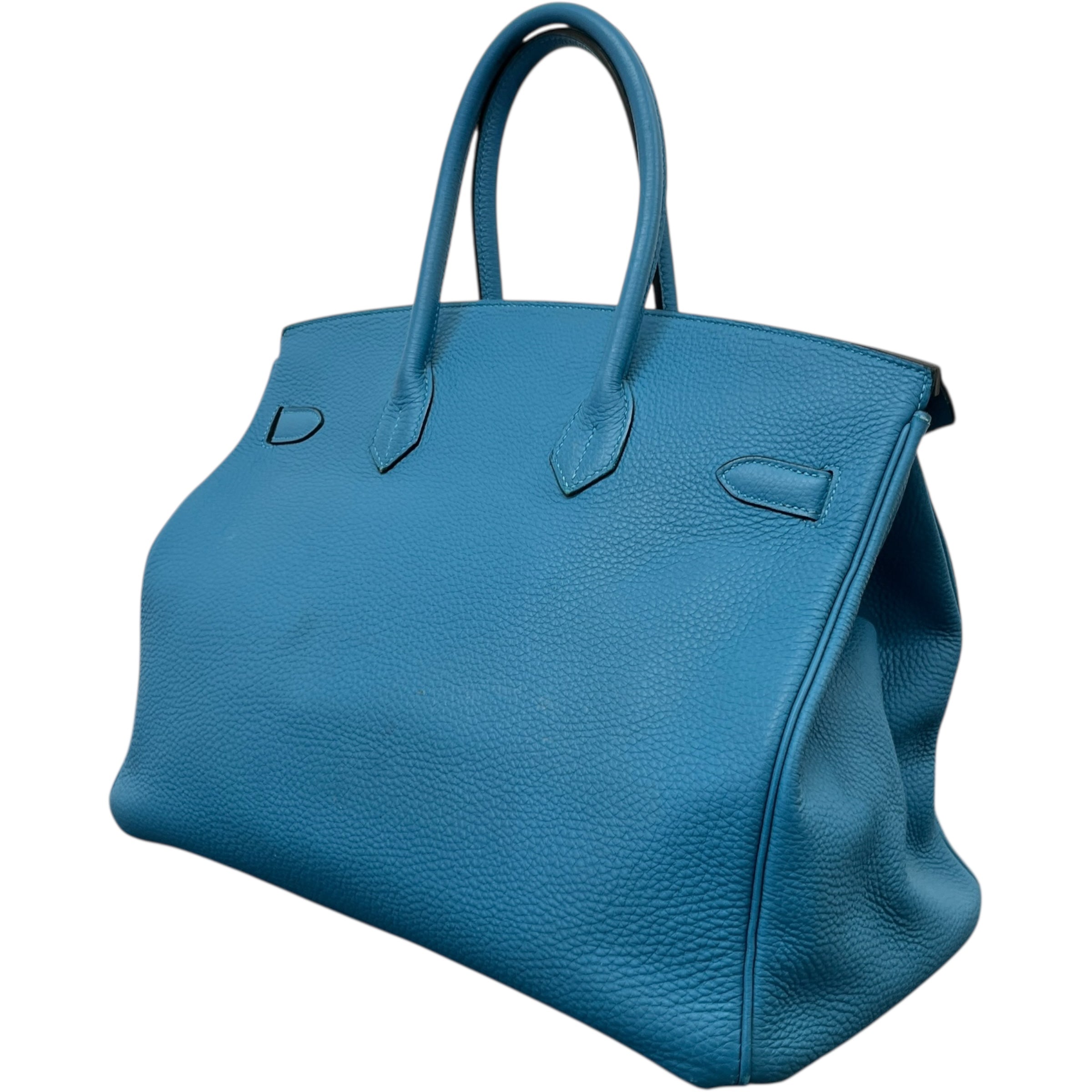 Women's Birkin 35 Clemence Blue Jean Handbag Blue