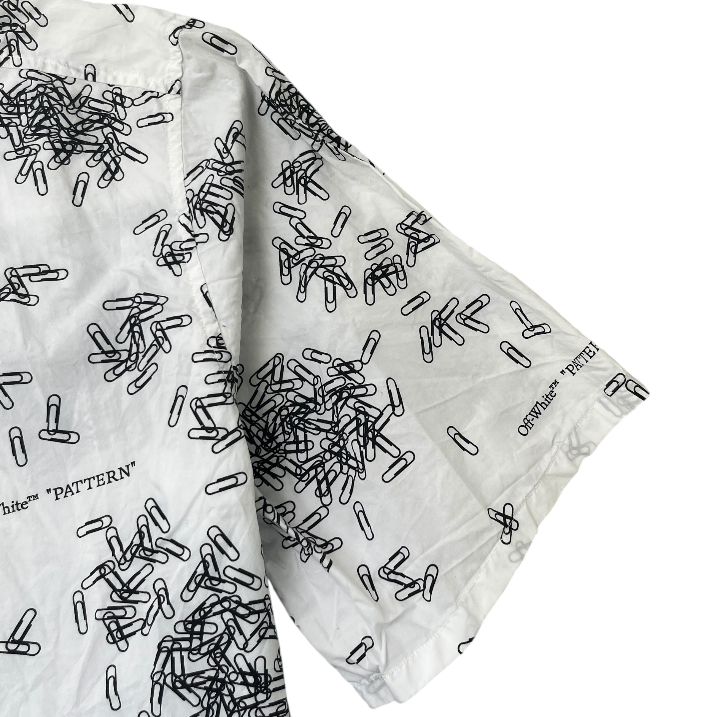 Men's Paperclip Print Short Sleeve Shirt White Size M