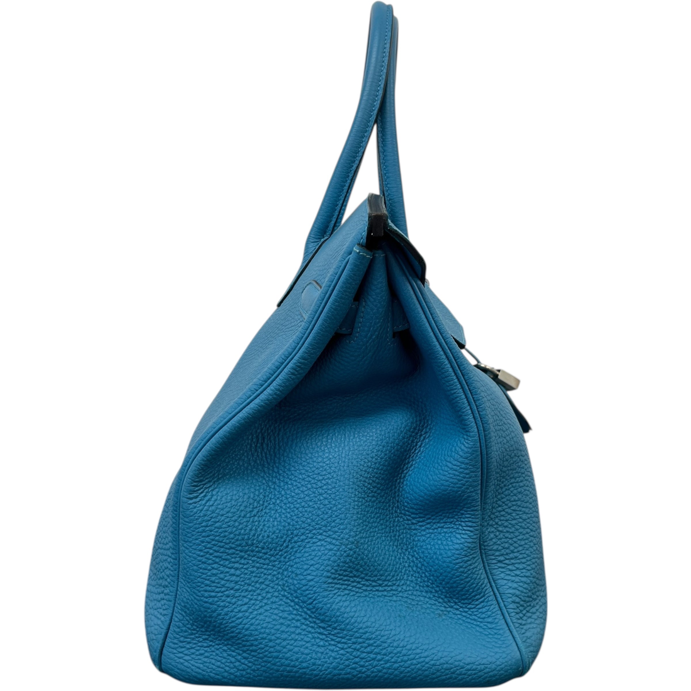 Women's Birkin 35 Clemence Blue Jean Handbag Blue