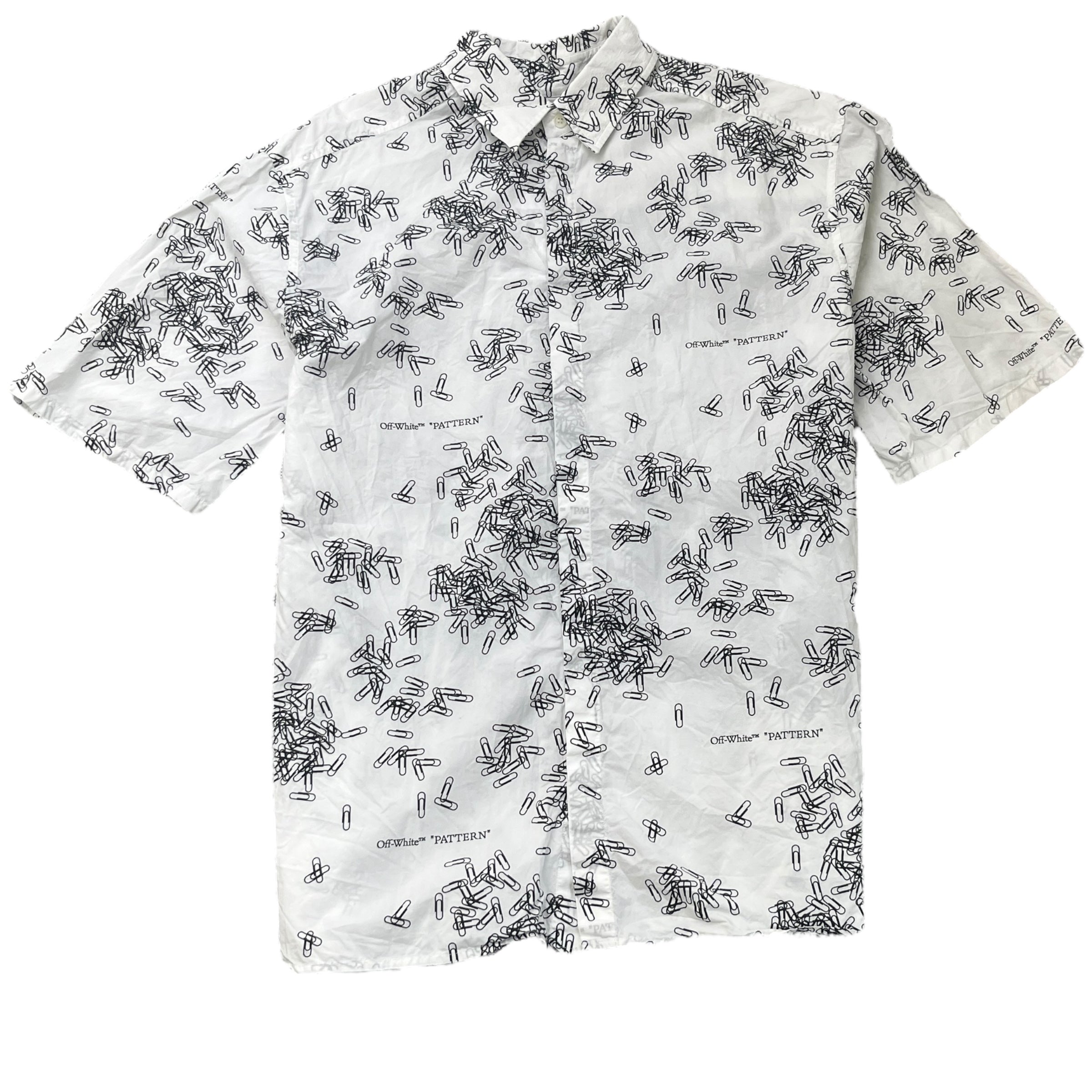 Men's Paperclip Print Short Sleeve Shirt White Size M