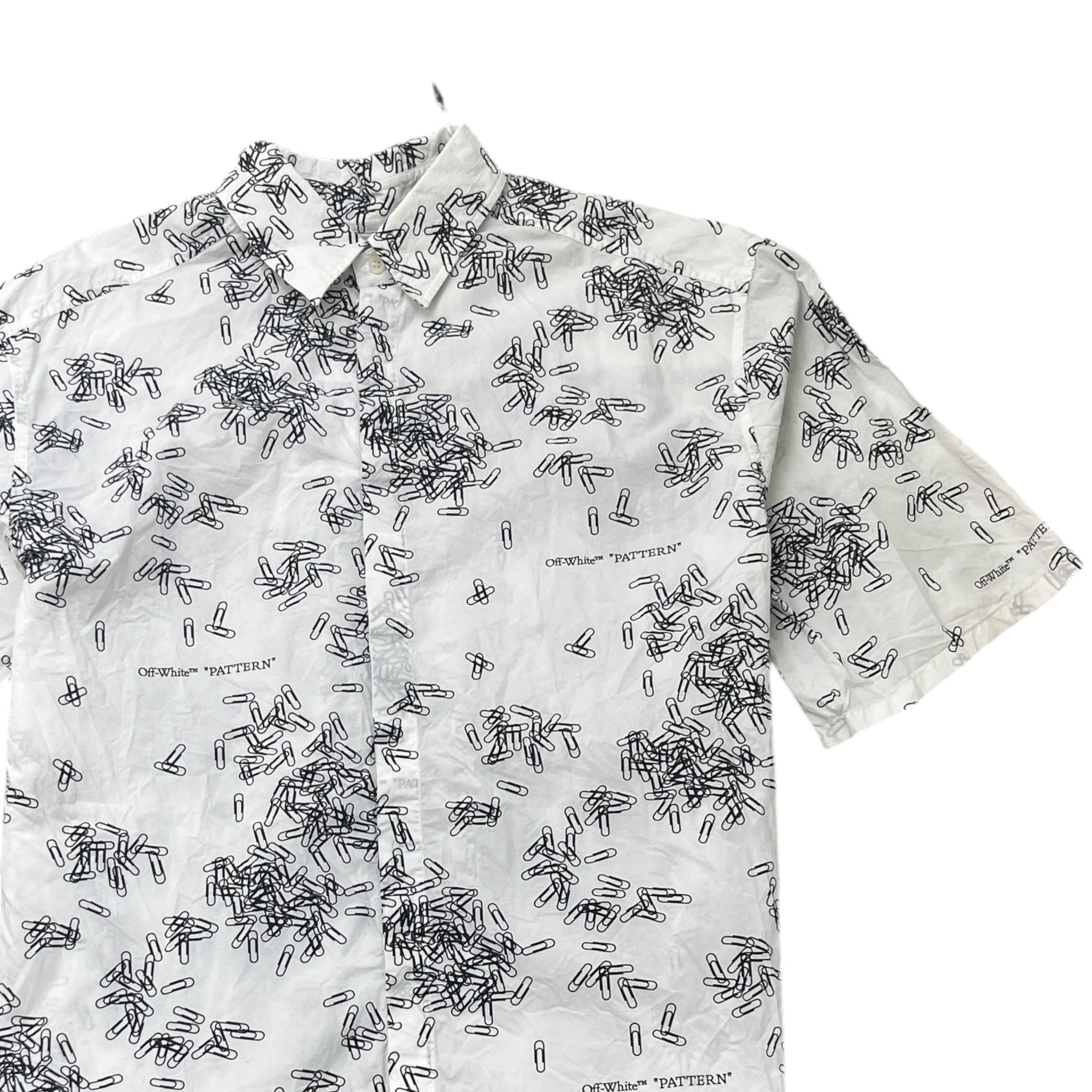 Men's Paperclip Print Short Sleeve Shirt White Size M