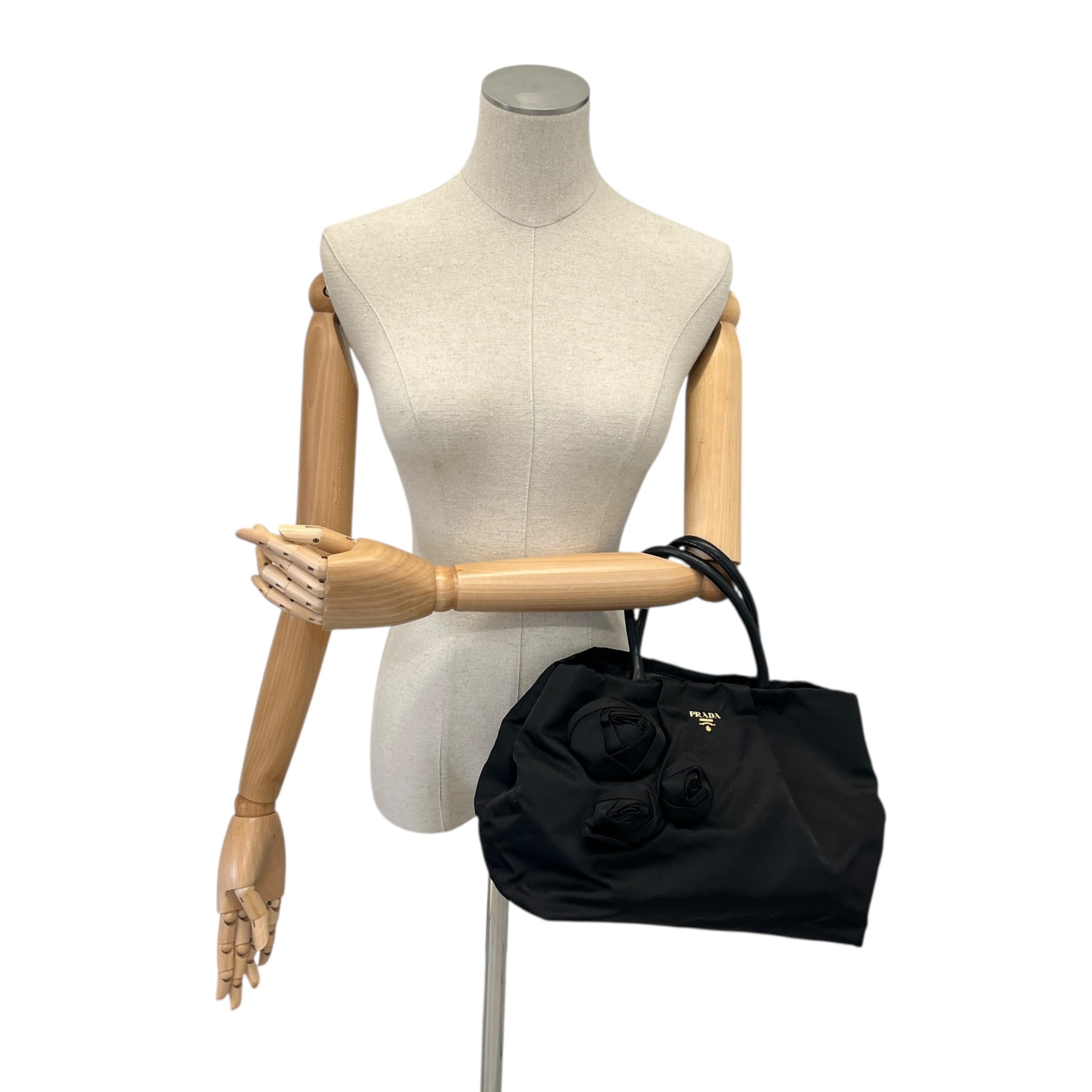 Women's Nylon Roses Handbag Black