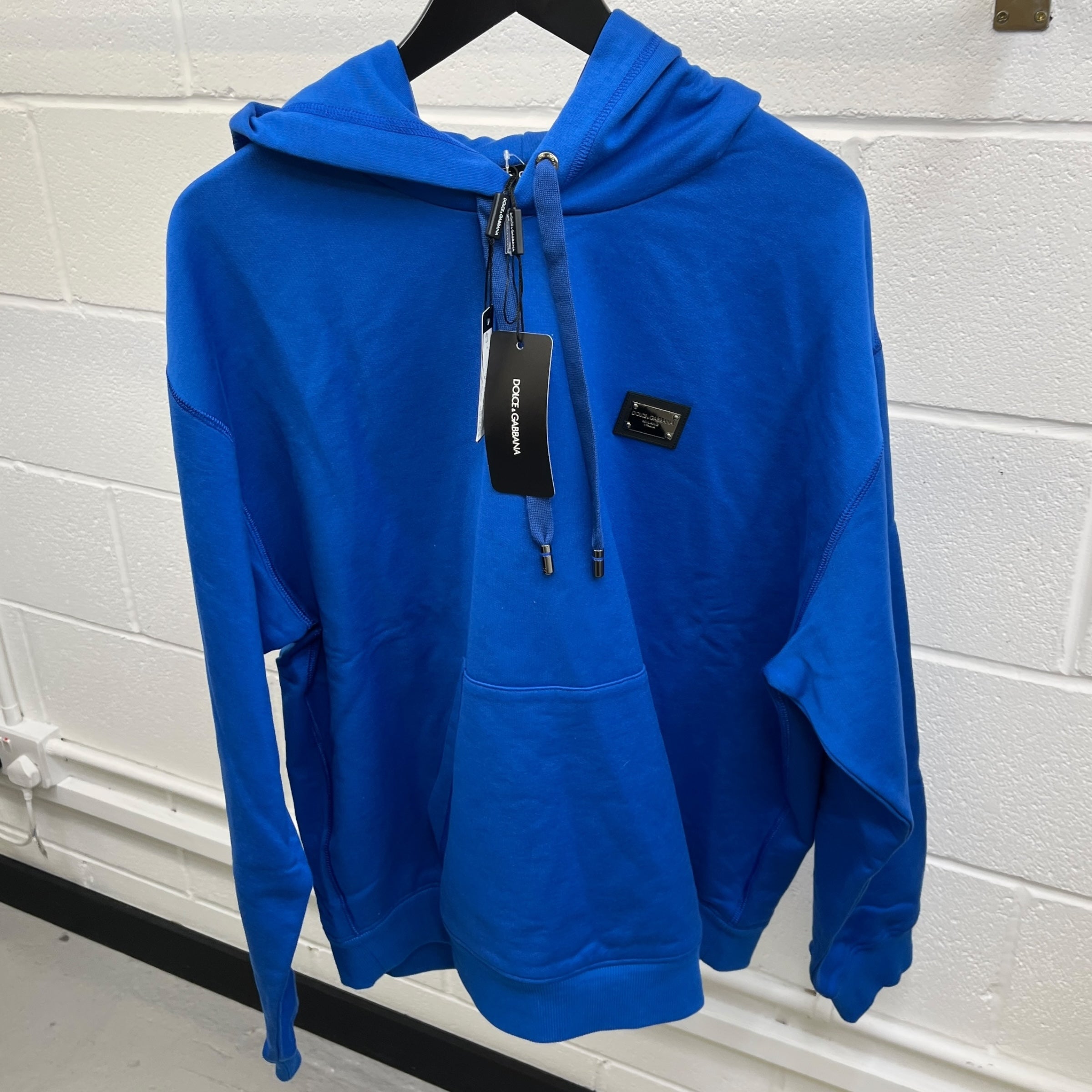 Men's Plaque Logo Hoodie Blue Size XXL