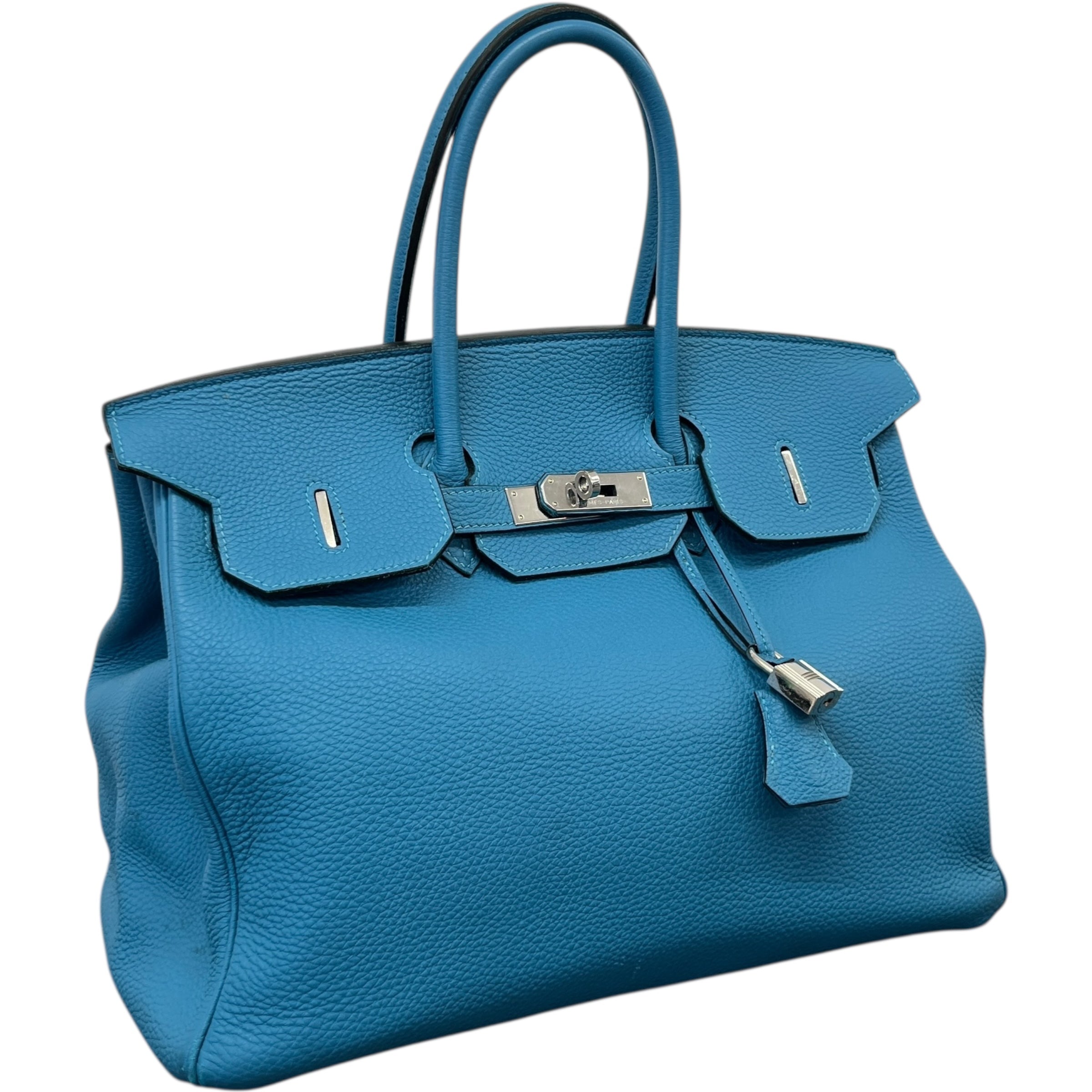 Women's Birkin 35 Clemence Blue Jean Handbag Blue