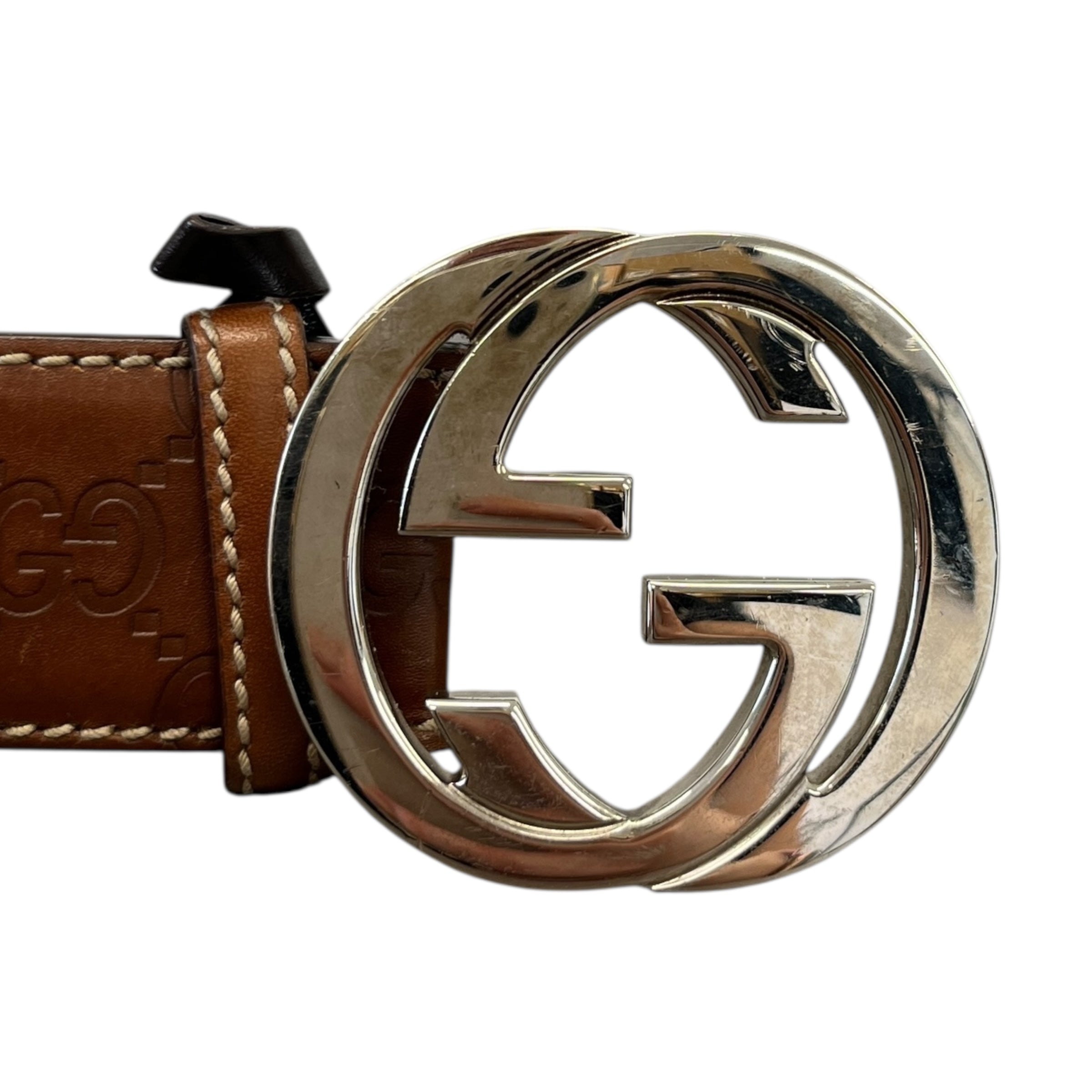 Men's Interlocking G Belt Brown Size Waist 30"