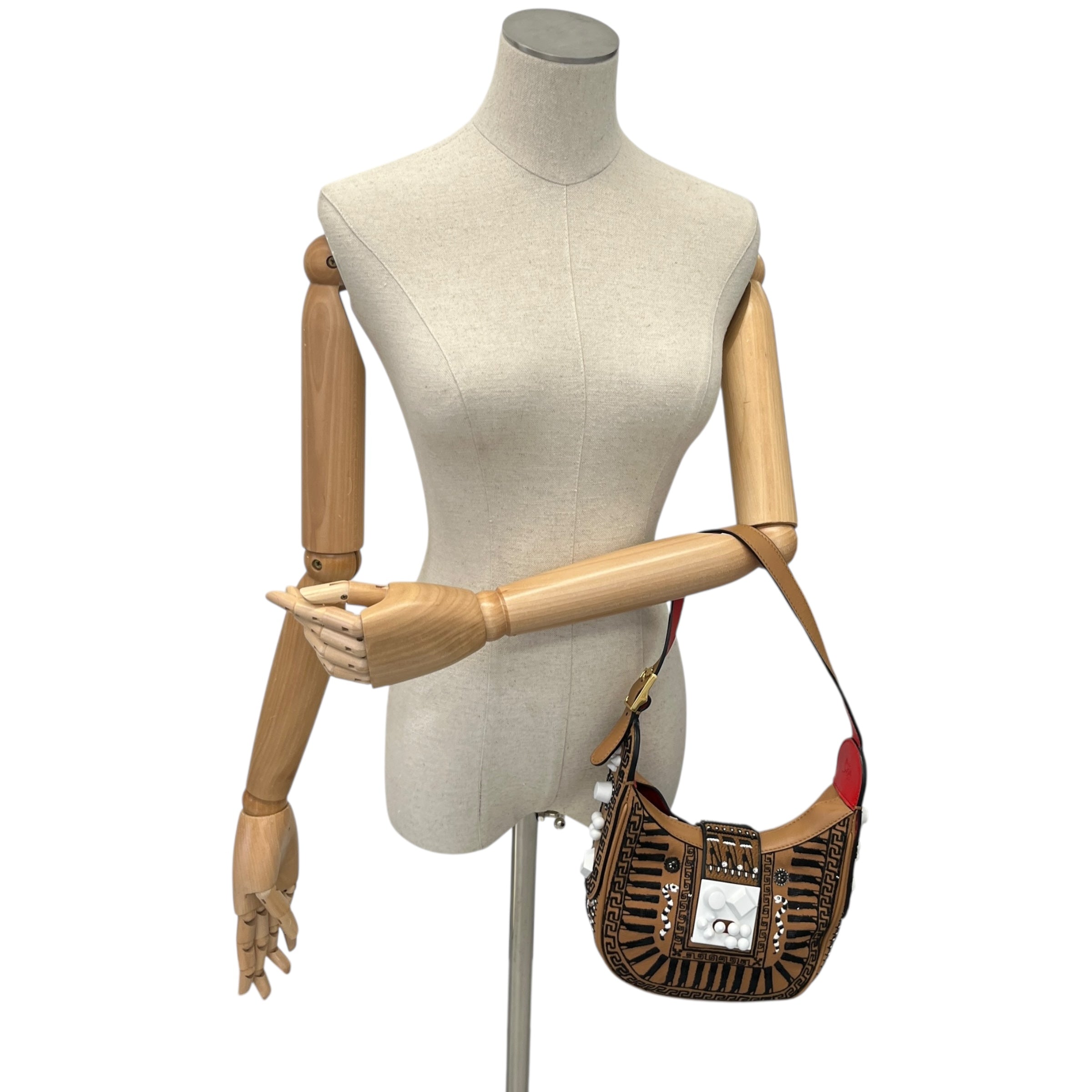 Women's Carasky Embroidered Stud Greek Shoulder Bag Brown