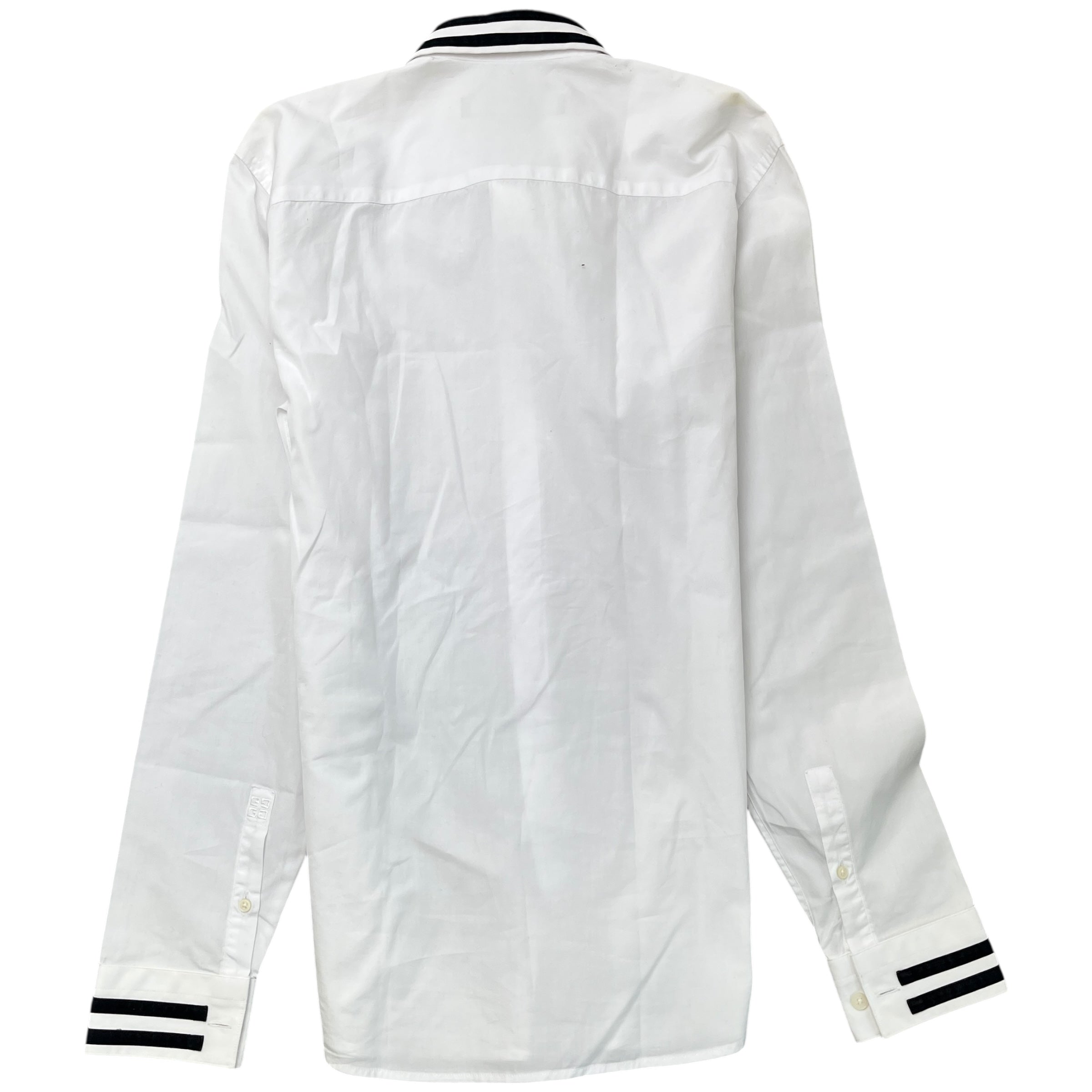 Men's Striped Collar Long Sleeve Shirt White Size M