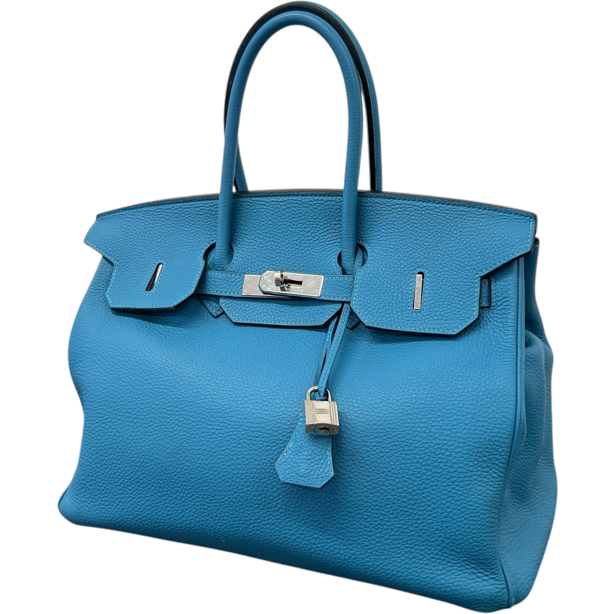 Women's Birkin 35 Clemence Blue Jean Handbag Blue