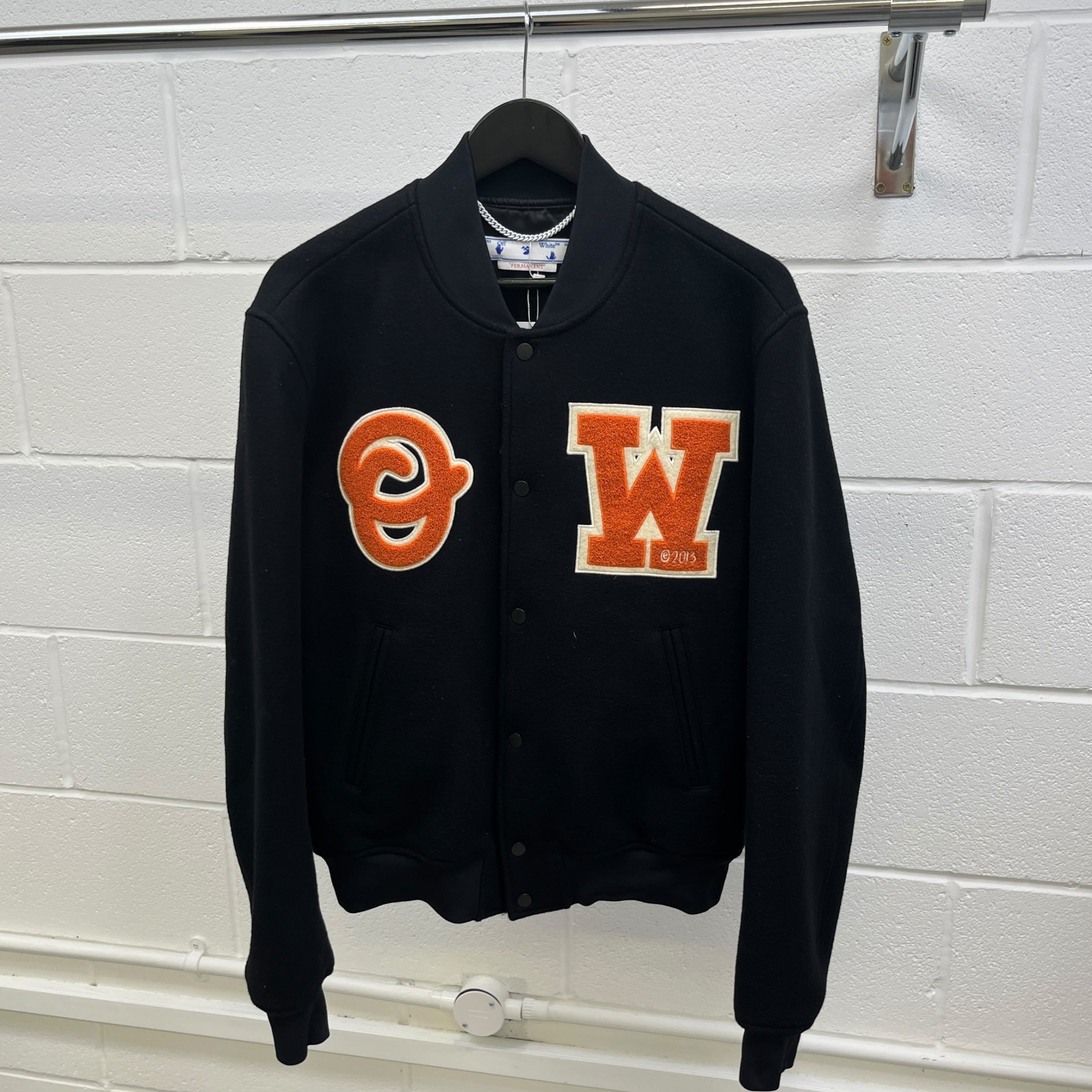 Men's Ow Patch Varsity Jacket Black Size M