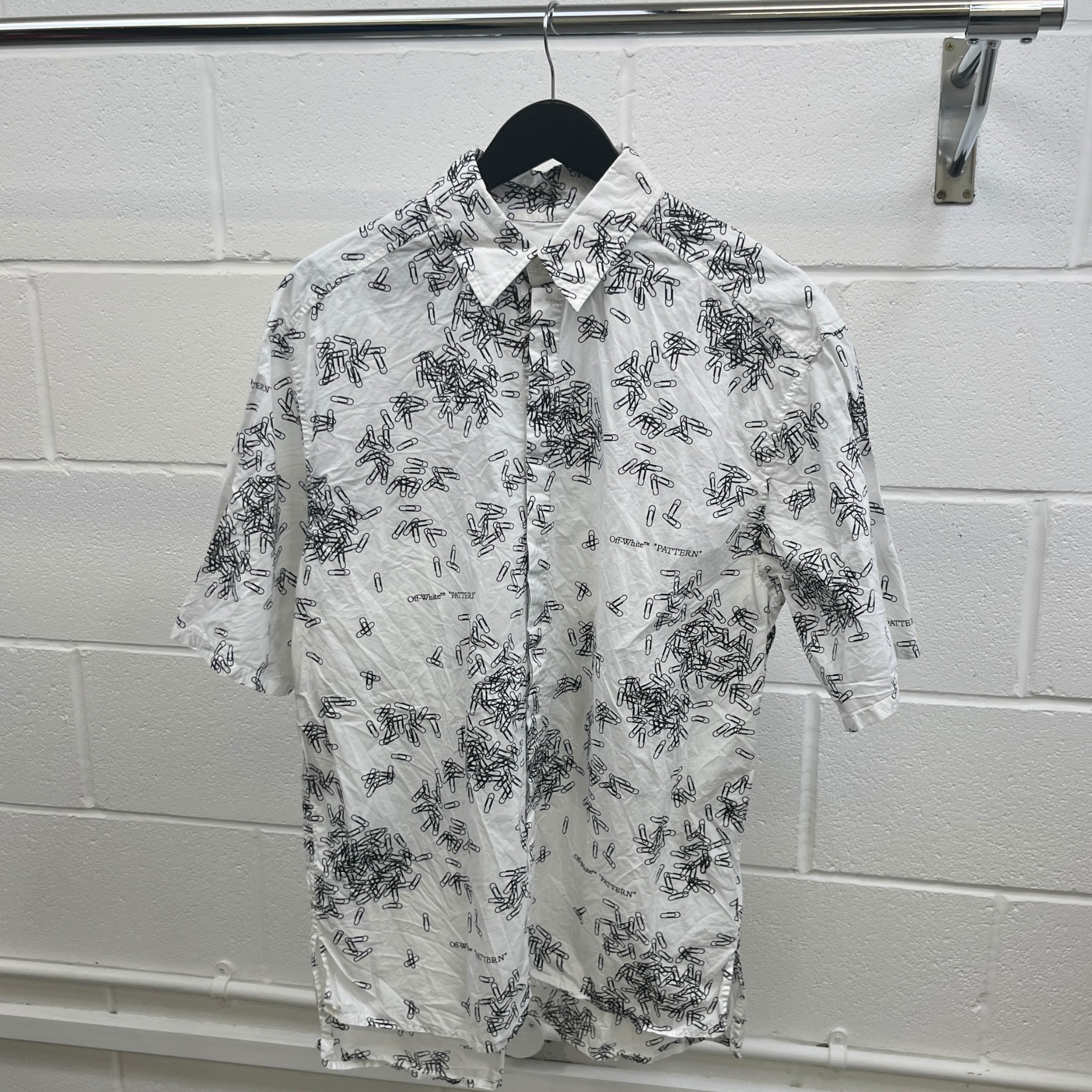 Men's Paperclip Print Short Sleeve Shirt White Size M