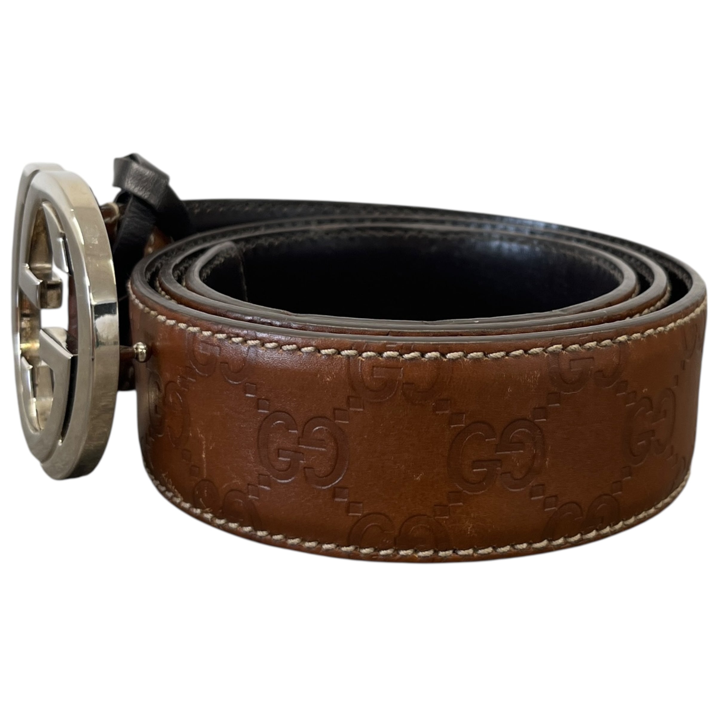 Men's Interlocking G Belt Brown Size Waist 30"