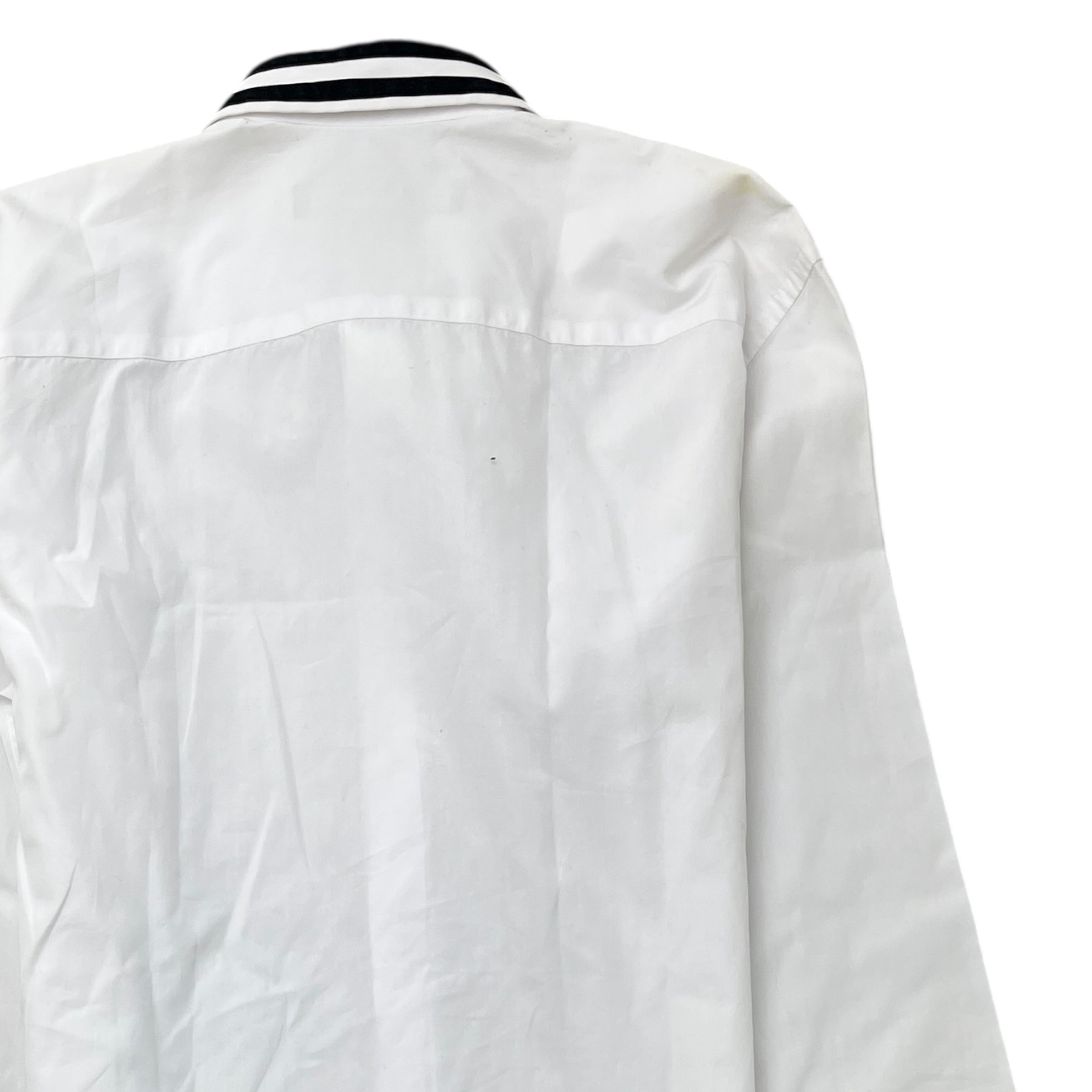 Men's Striped Collar Long Sleeve Shirt White Size M