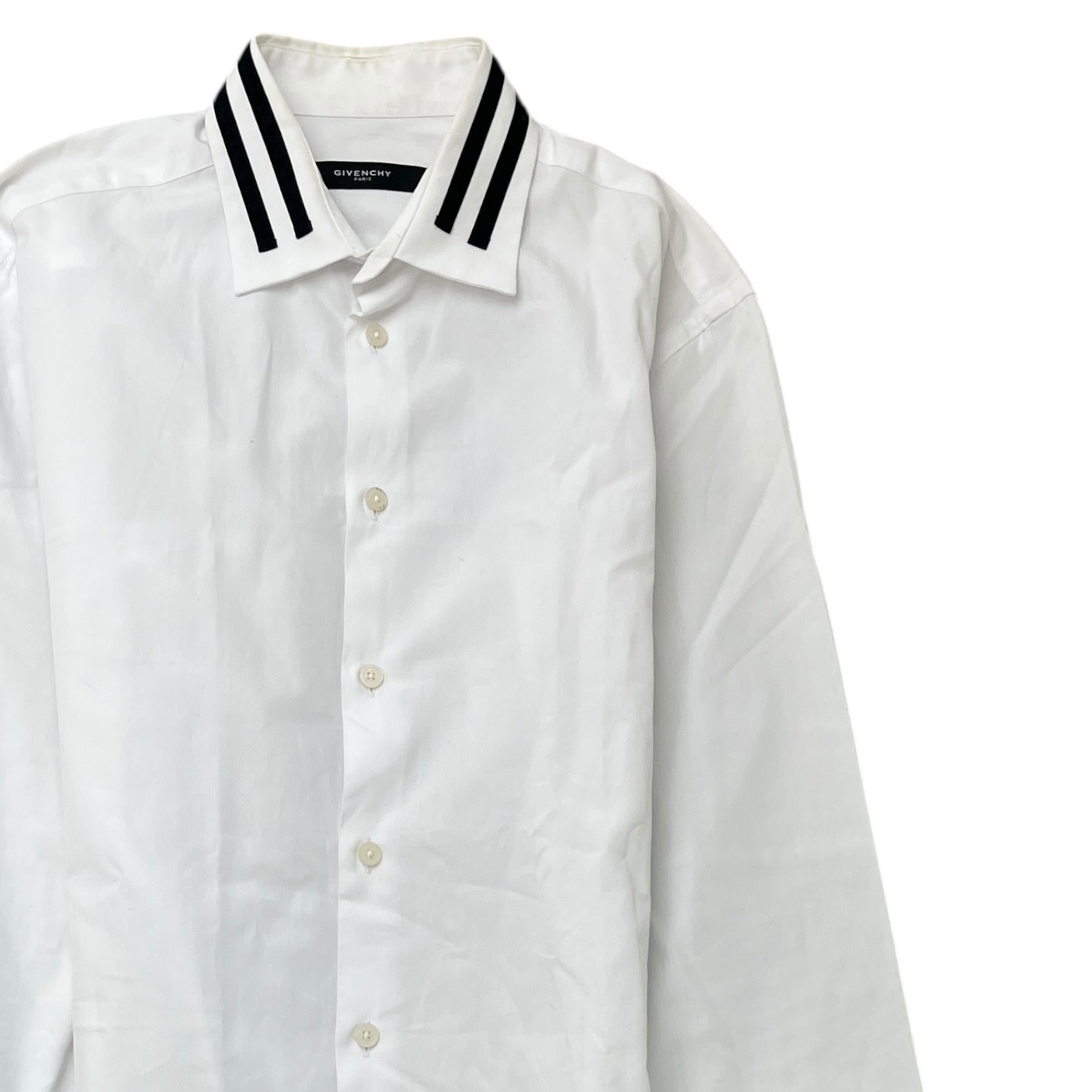 Men's Striped Collar Long Sleeve Shirt White Size M