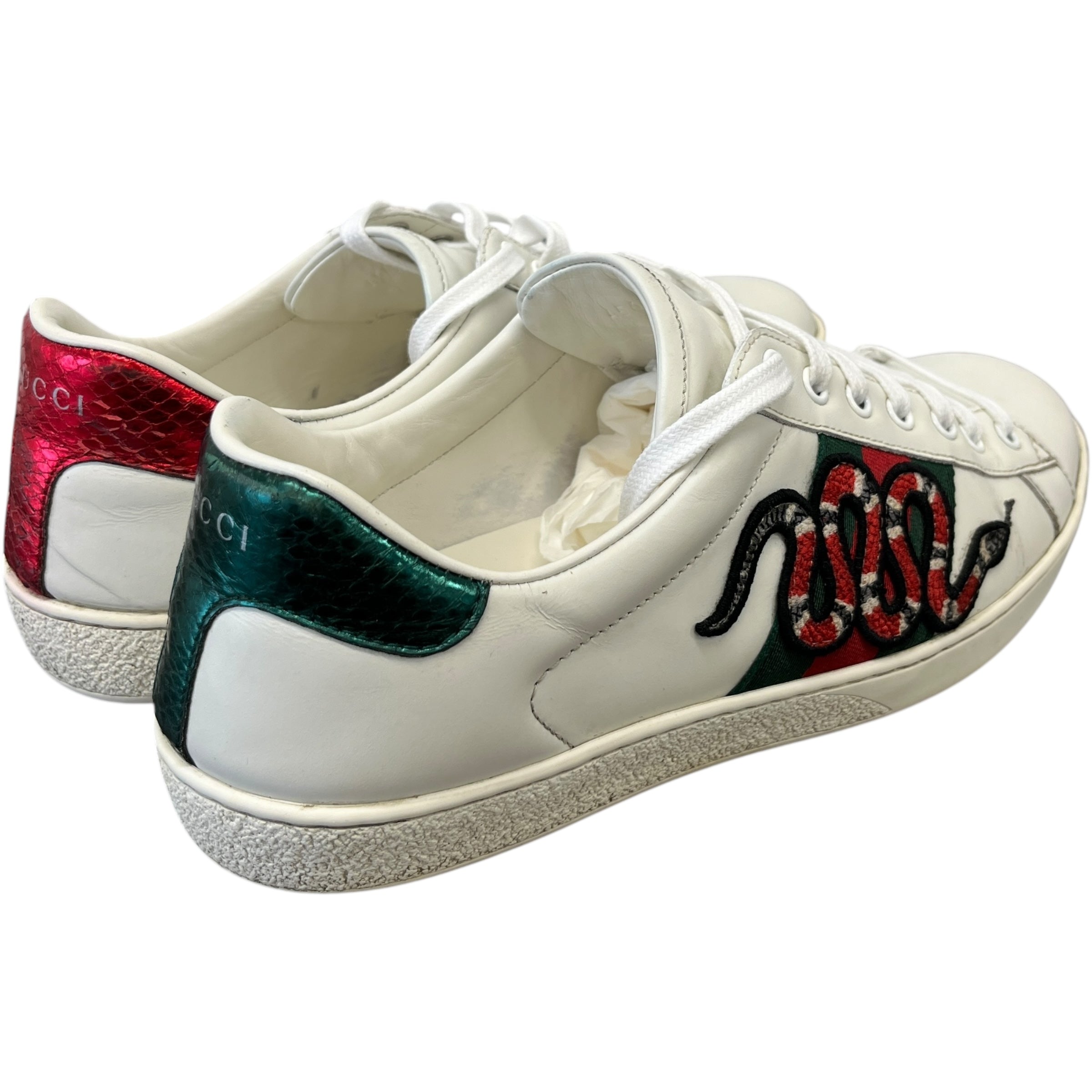 Men's Ace Embroidered Snake Low Trainers White Size EU 42.5 / UK 8.5