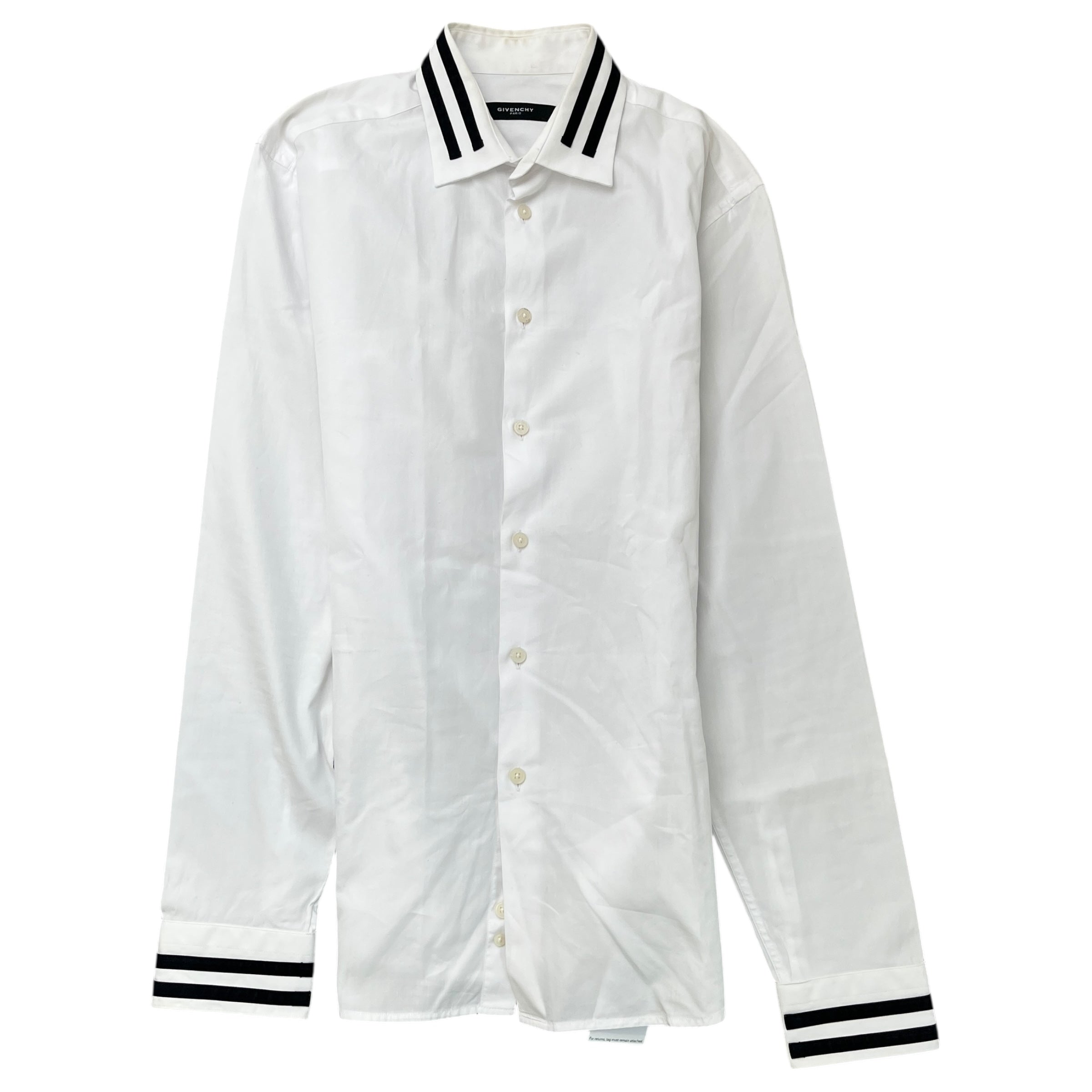 Men's Striped Collar Long Sleeve Shirt White Size M