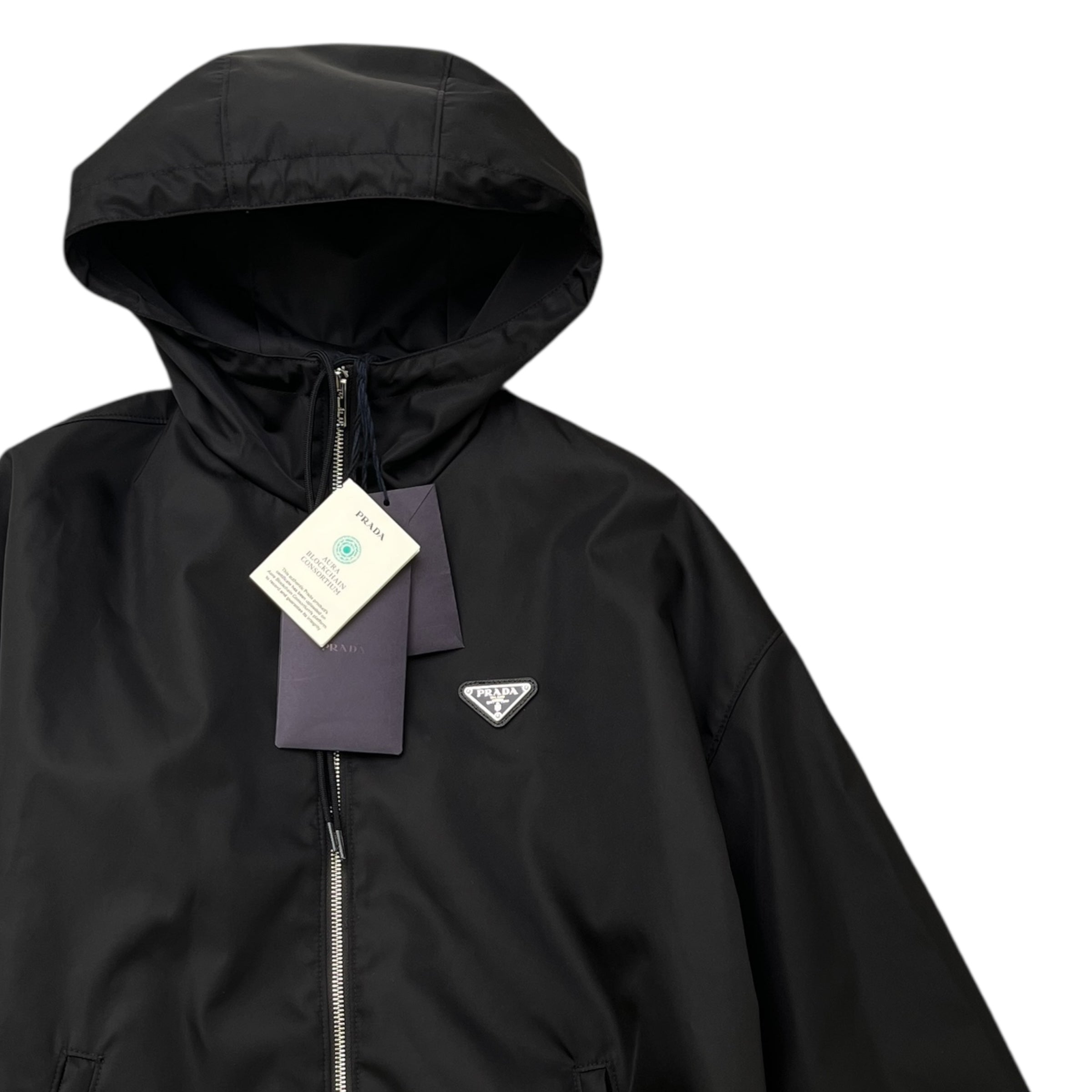 Women's Re-Nylon Plaque Logo Windbreaker Black Size IT 38 / UK 6