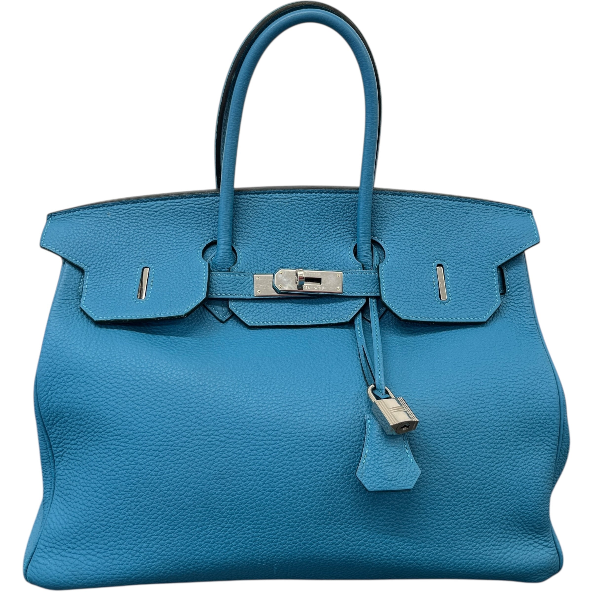 Women's Birkin 35 Clemence Blue Jean Handbag Blue
