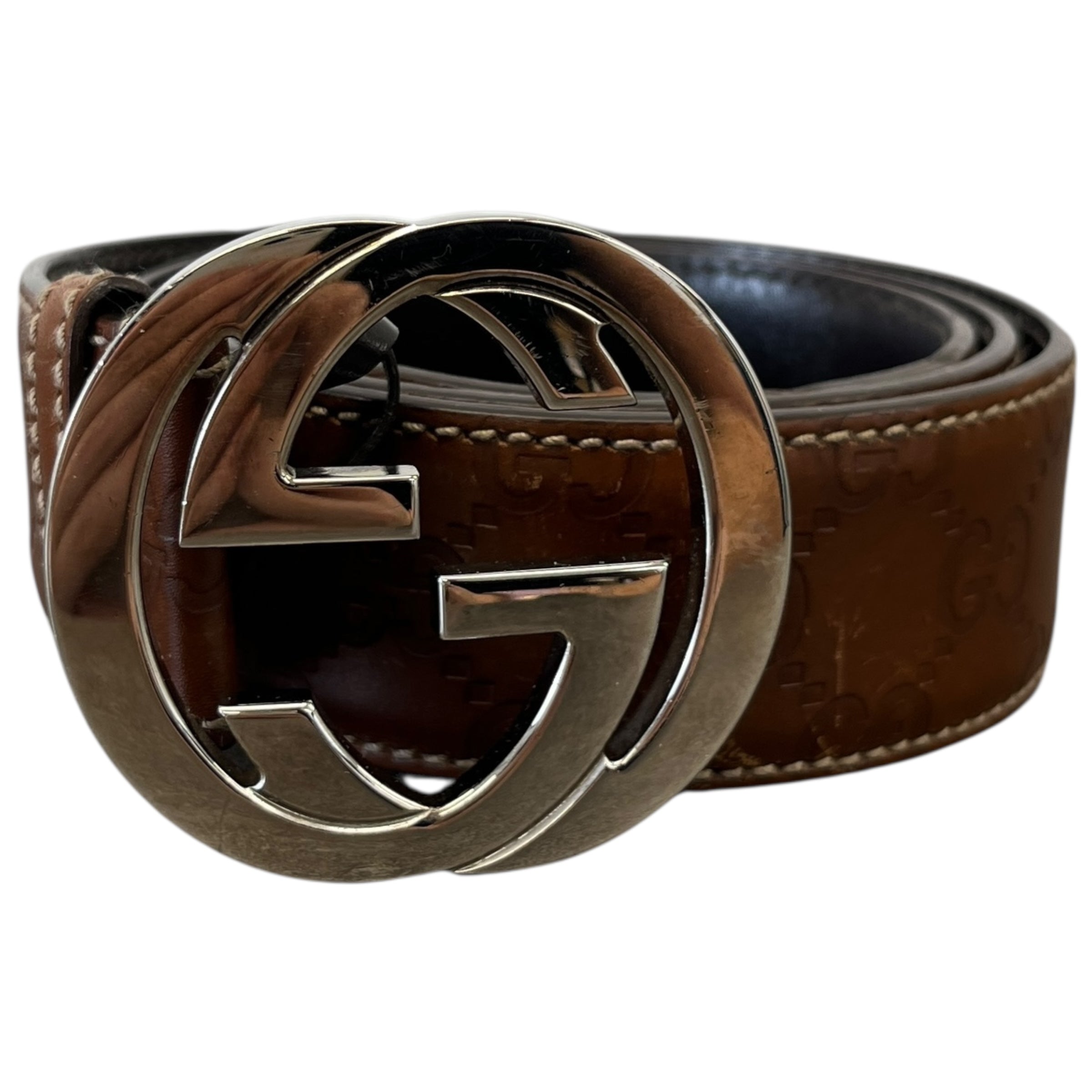 Men's Interlocking G Belt Brown Size Waist 30"