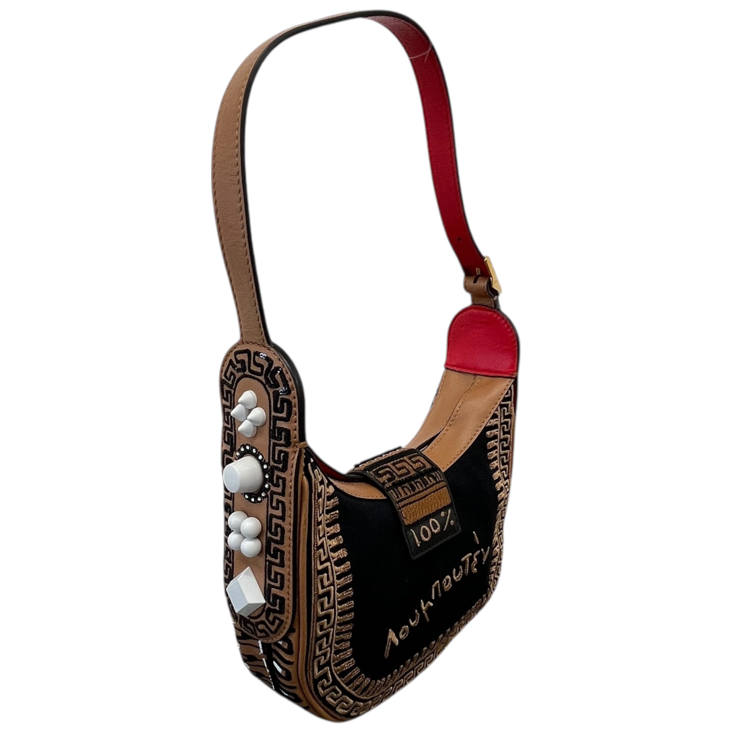 Women's Carasky Embroidered Stud Greek Shoulder Bag Brown