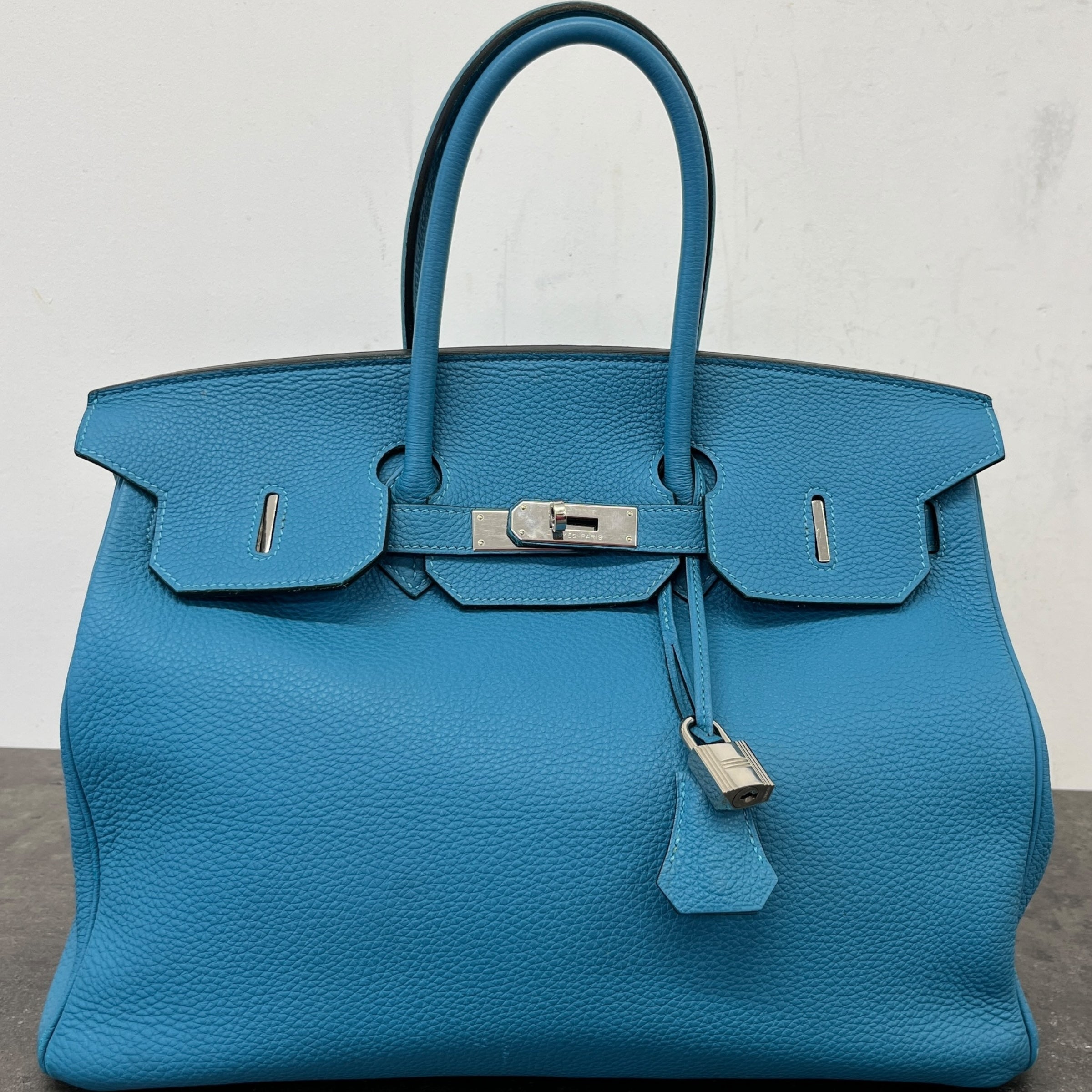 Women's Birkin 35 Clemence Blue Jean Handbag Blue