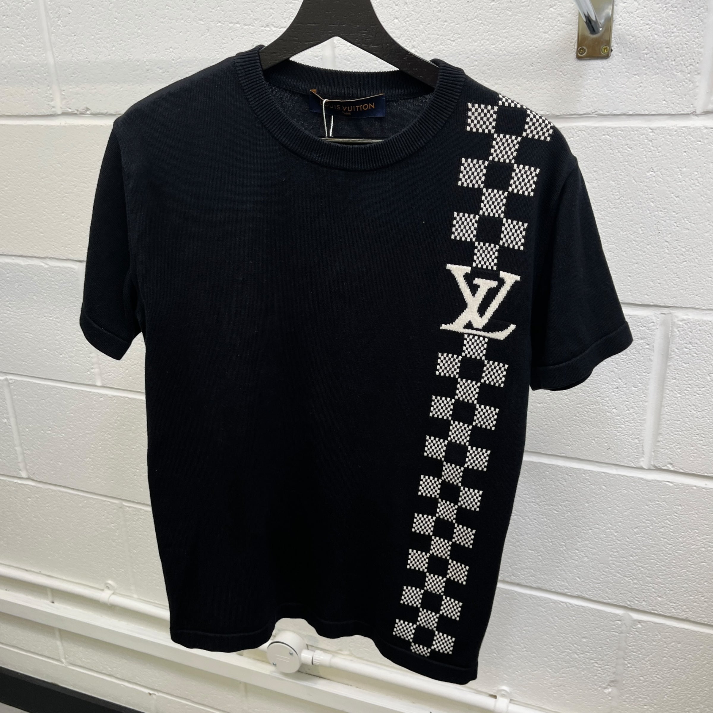 Men's Damier Stripe Jacquard T-Shirt Black Size XS