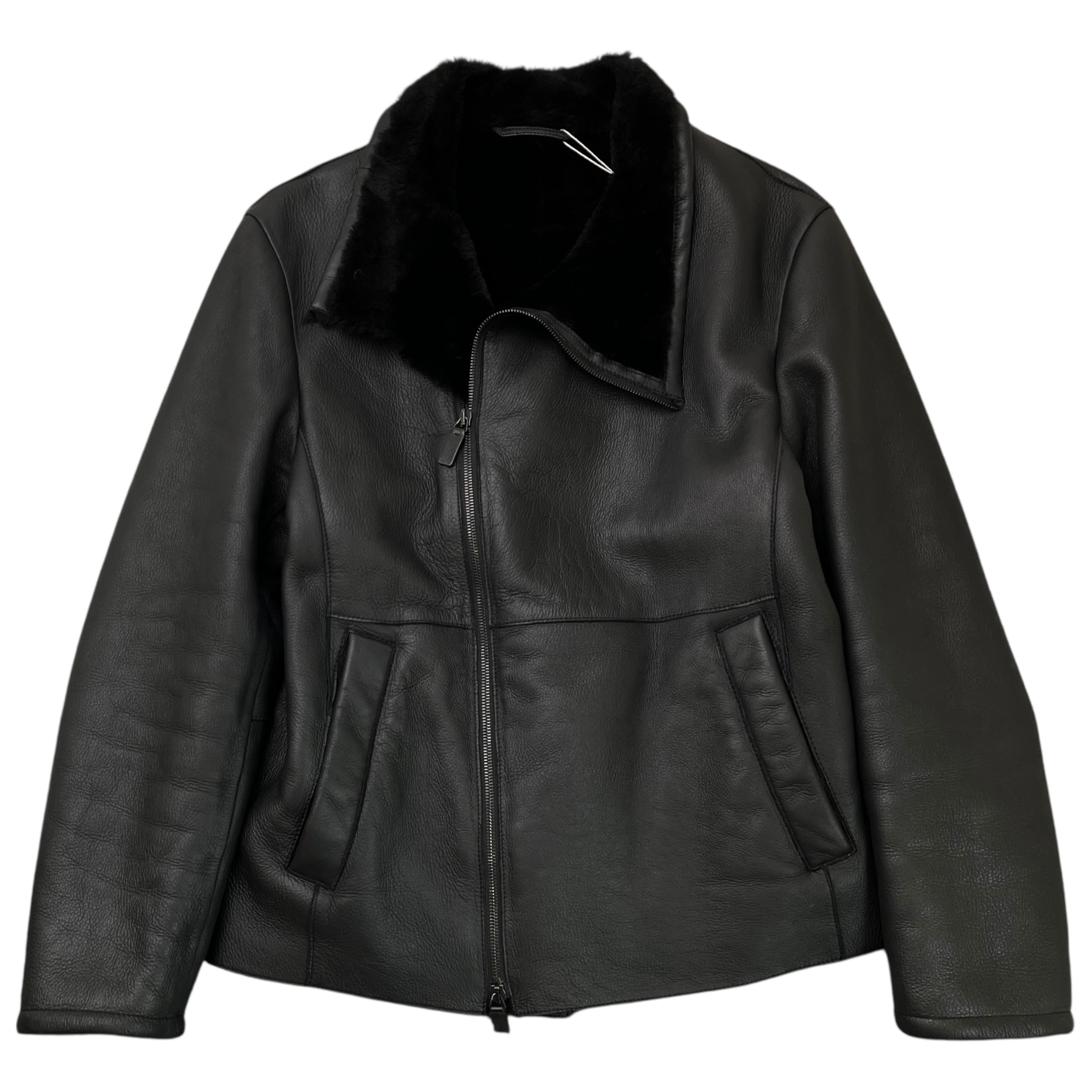 Men's Lamb Shearling Lined Jacket Black Size S