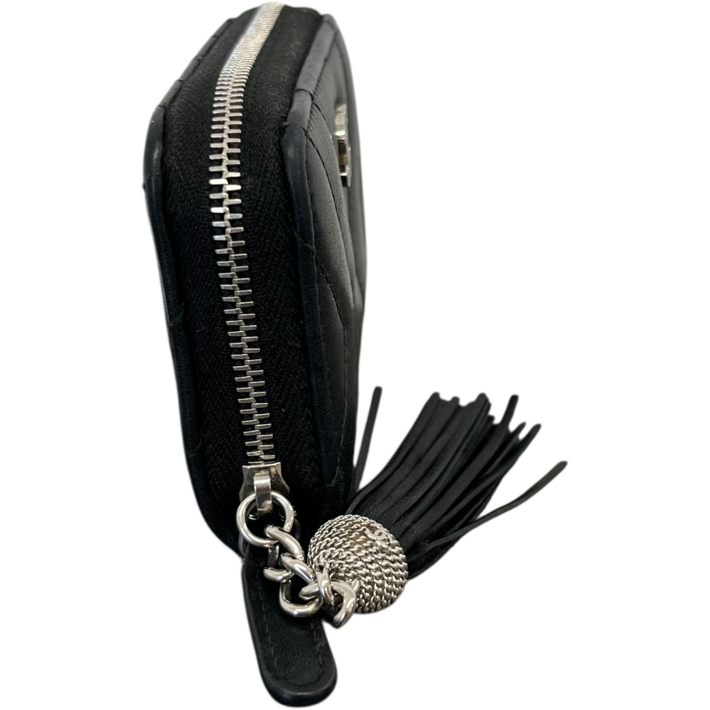 Women's Quilted Zip Around Tassel Purse Black