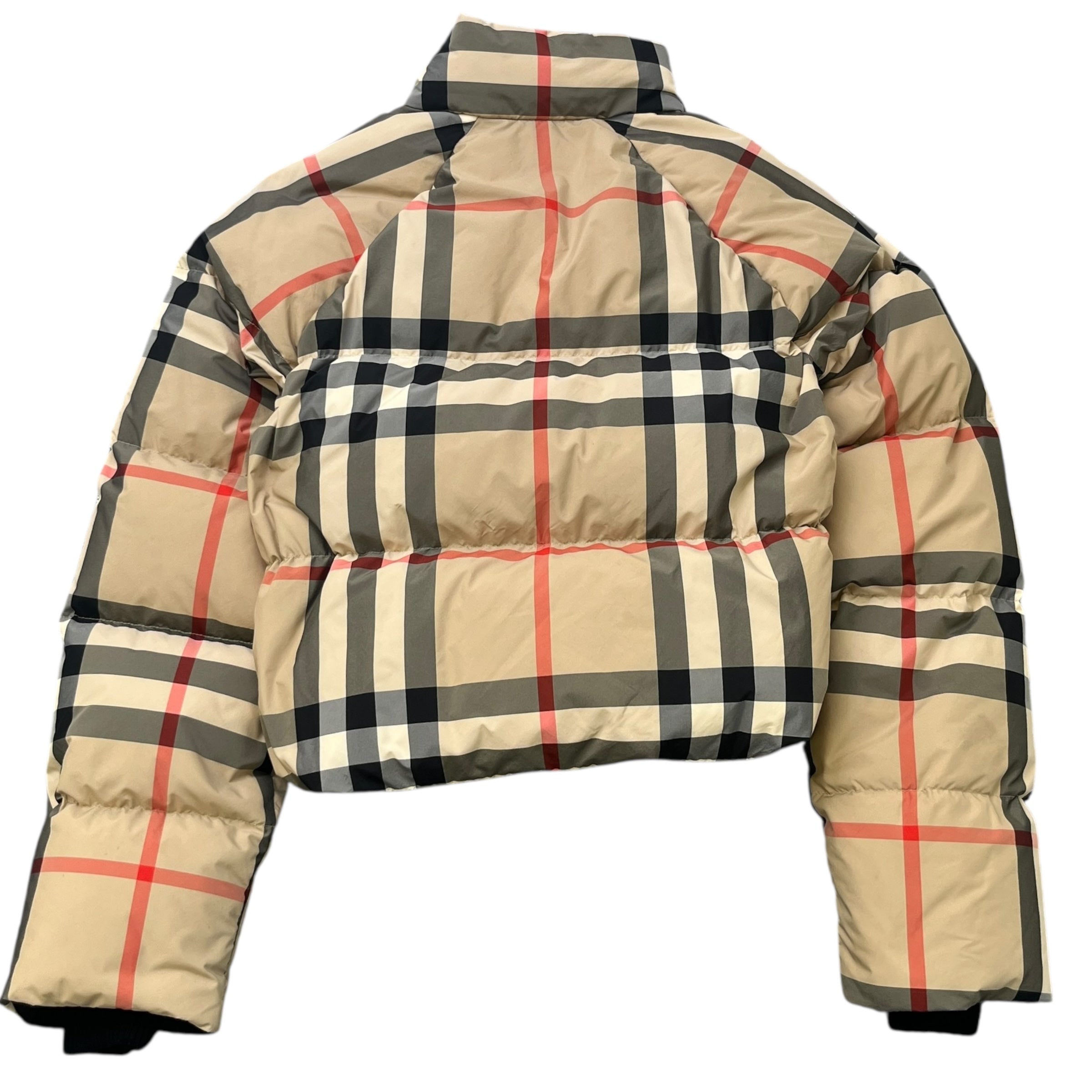 Women's Check Cropped Down Jacket Beige Size XS