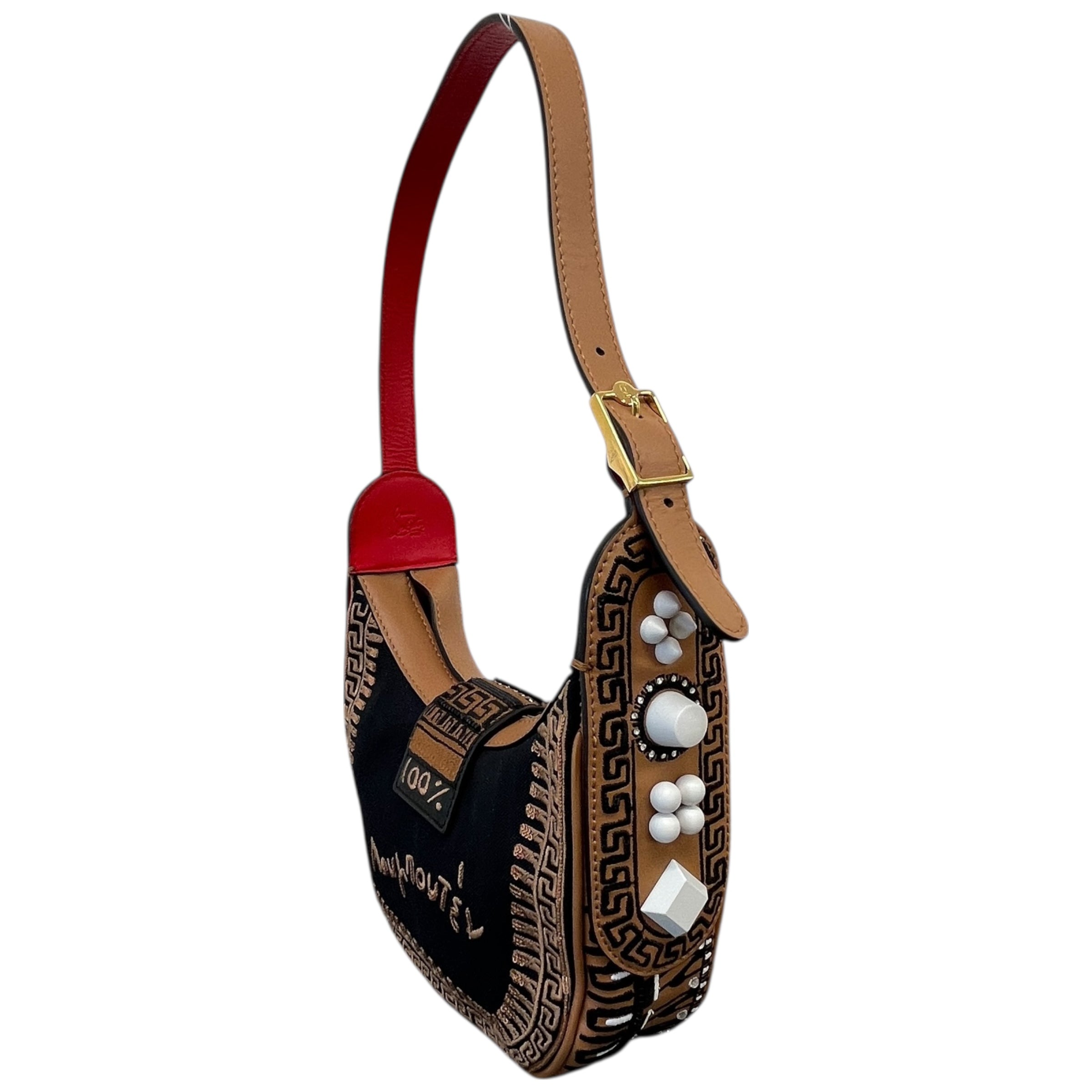 Women's Carasky Embroidered Stud Greek Shoulder Bag Brown
