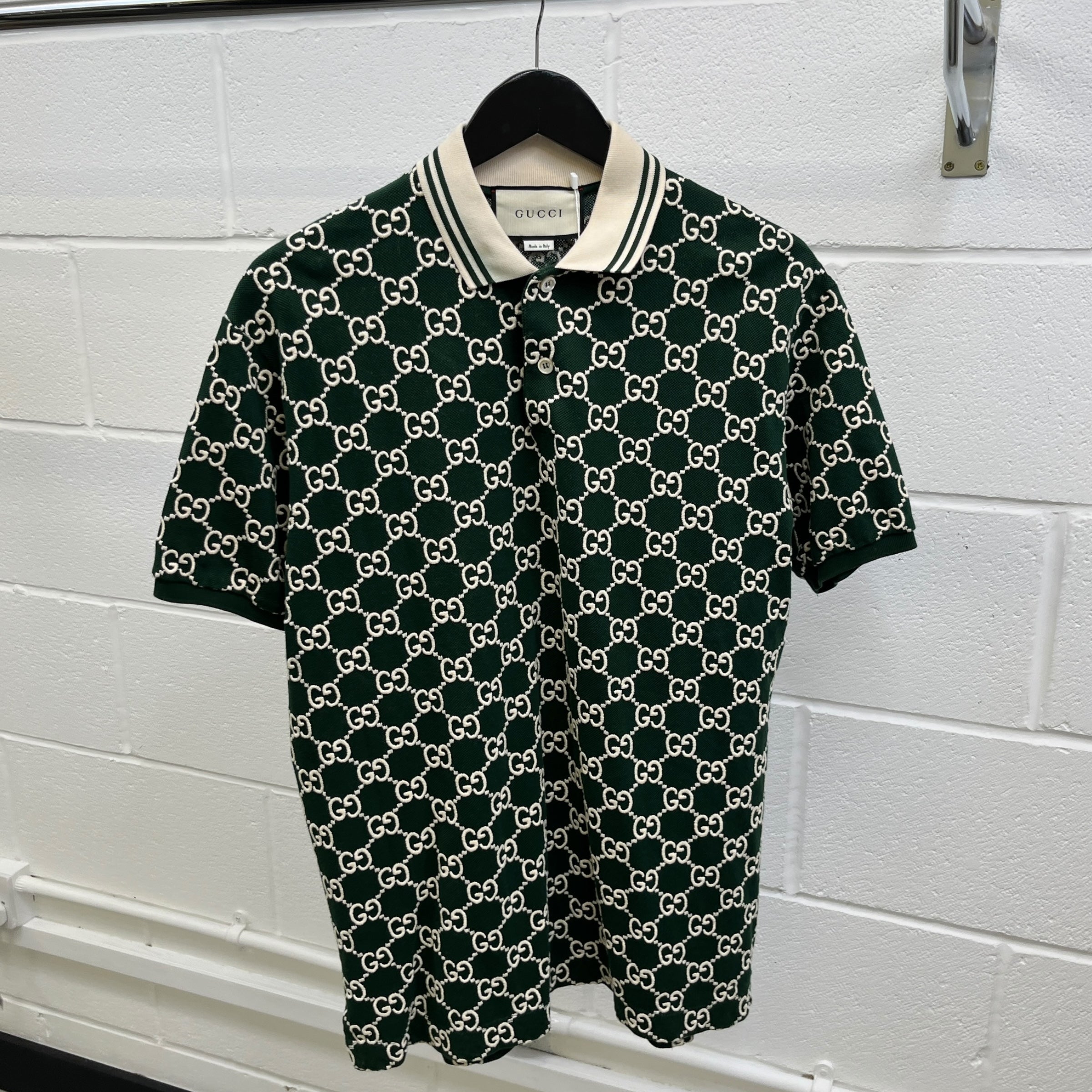 Men's Gg Monogram Polo Shirt Green Size L