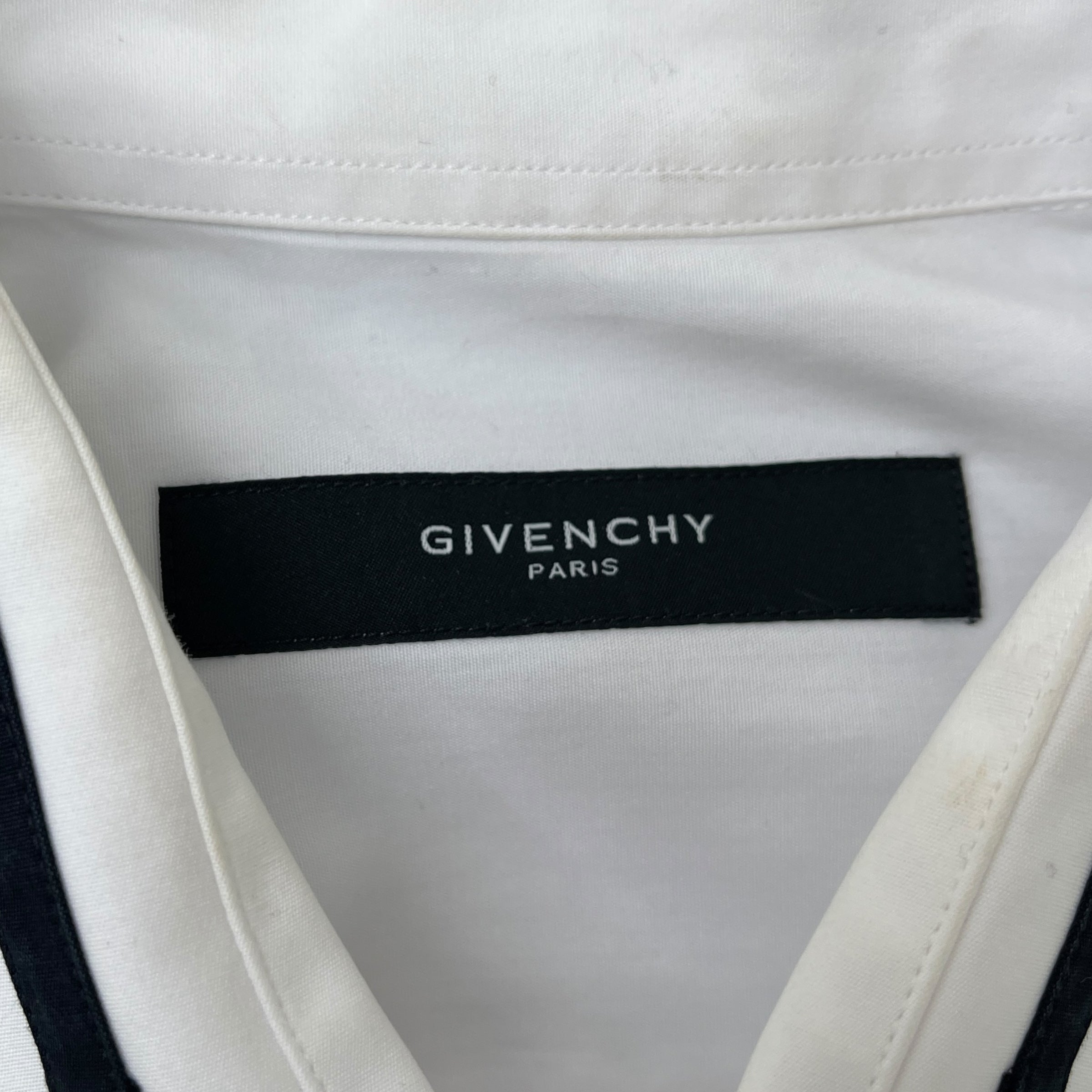 Men's Striped Collar Long Sleeve Shirt White Size M