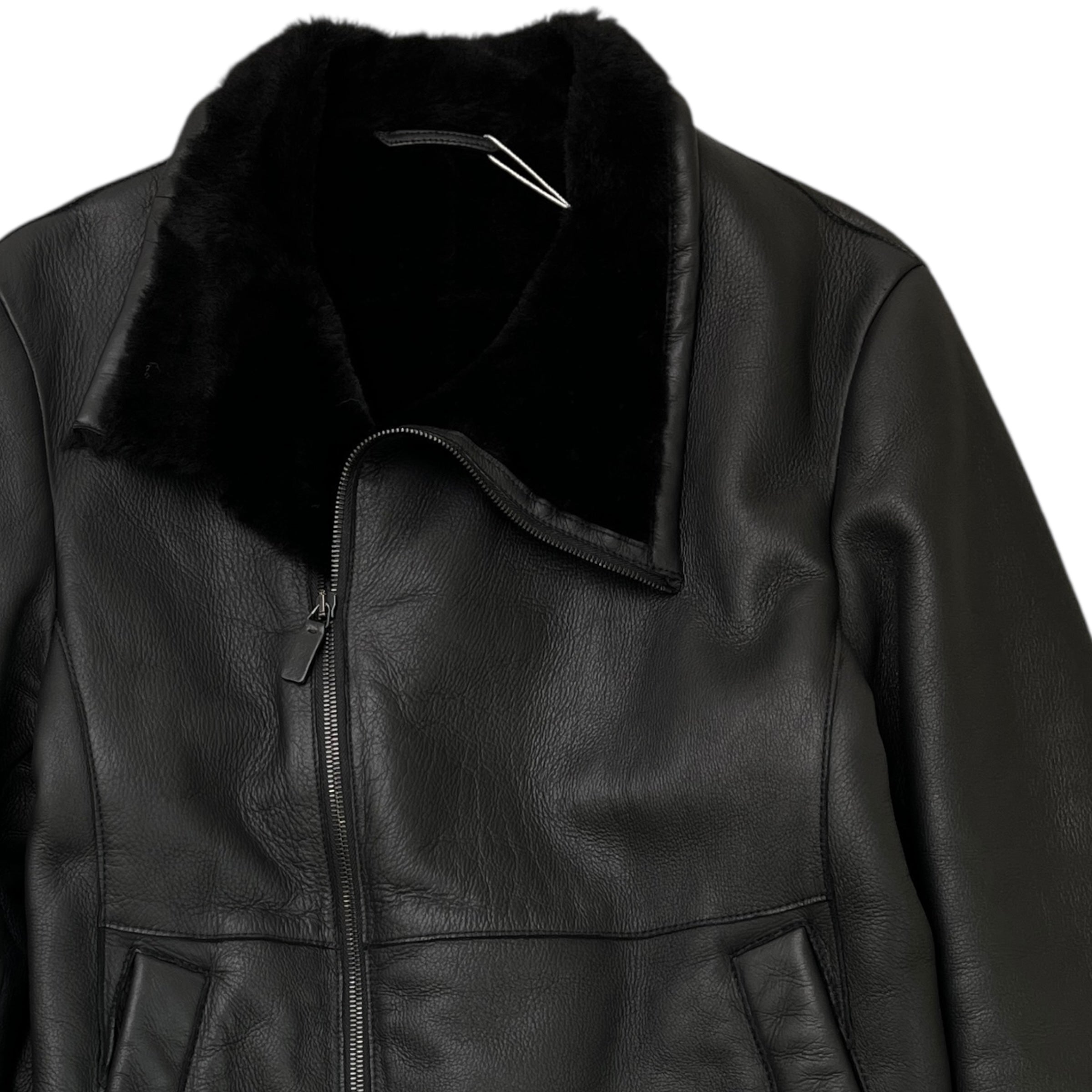 Men's Lamb Shearling Lined Jacket Black Size S