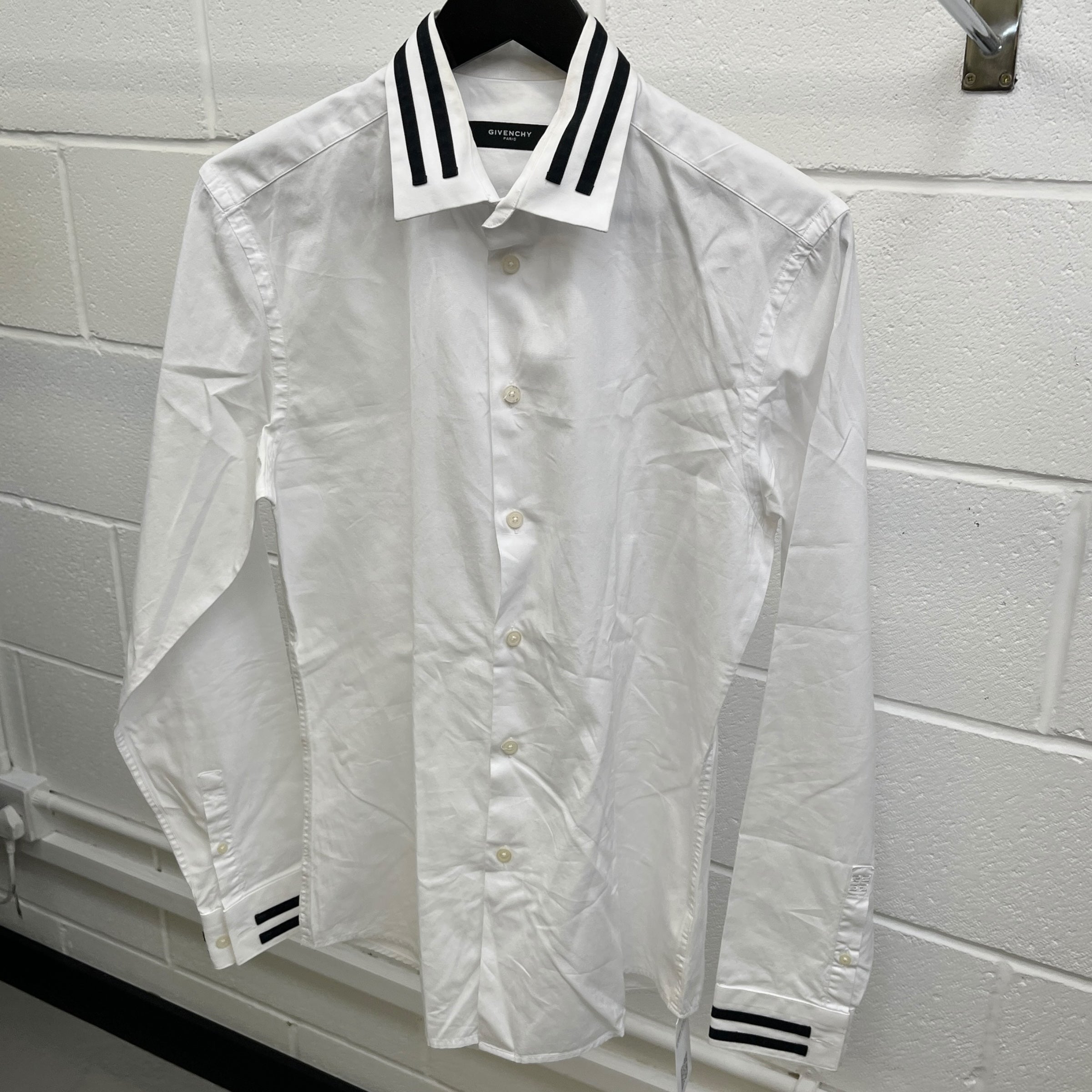 Men's Striped Collar Long Sleeve Shirt White Size M