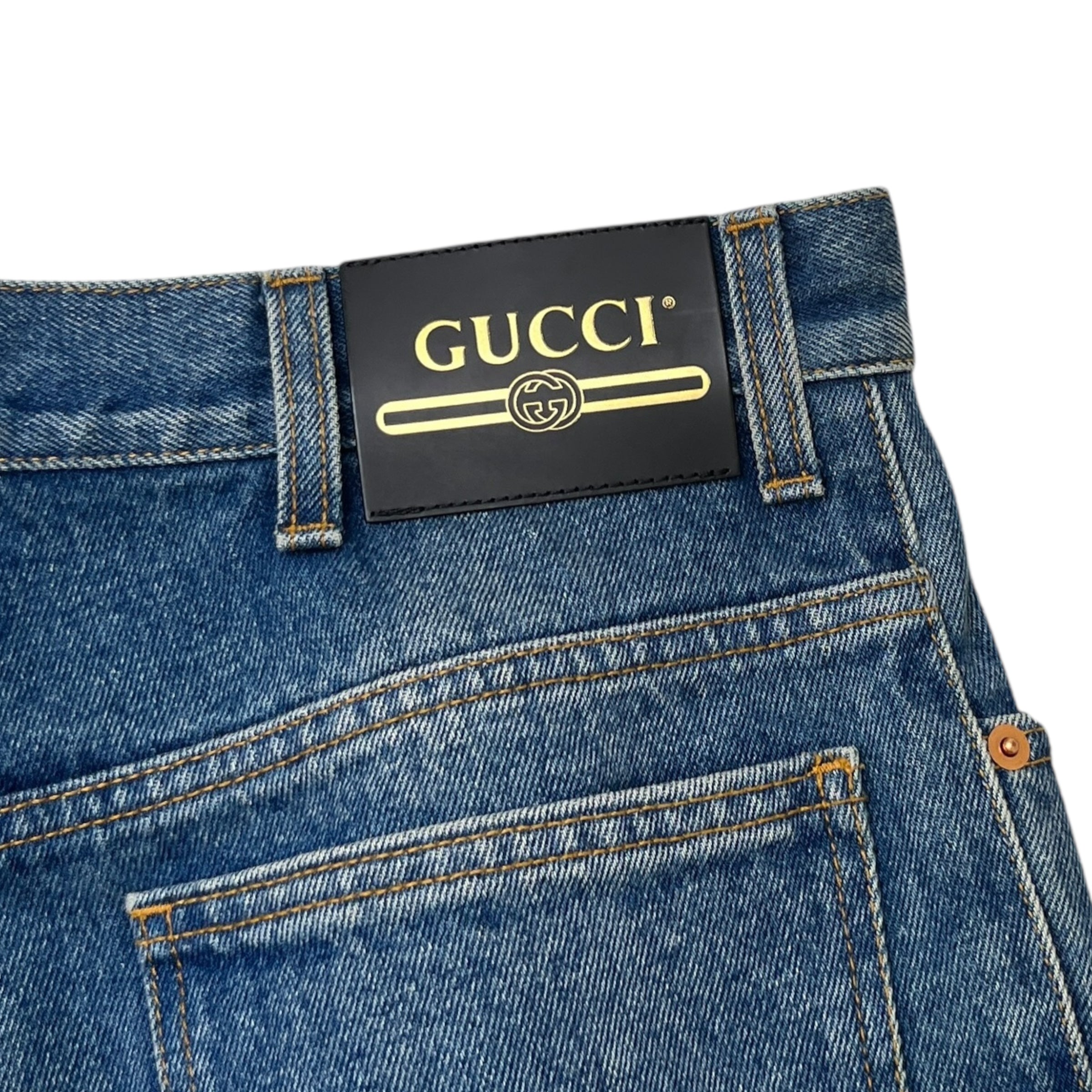 Men's Plaque Logo Jeans Blue Size Waist 32"