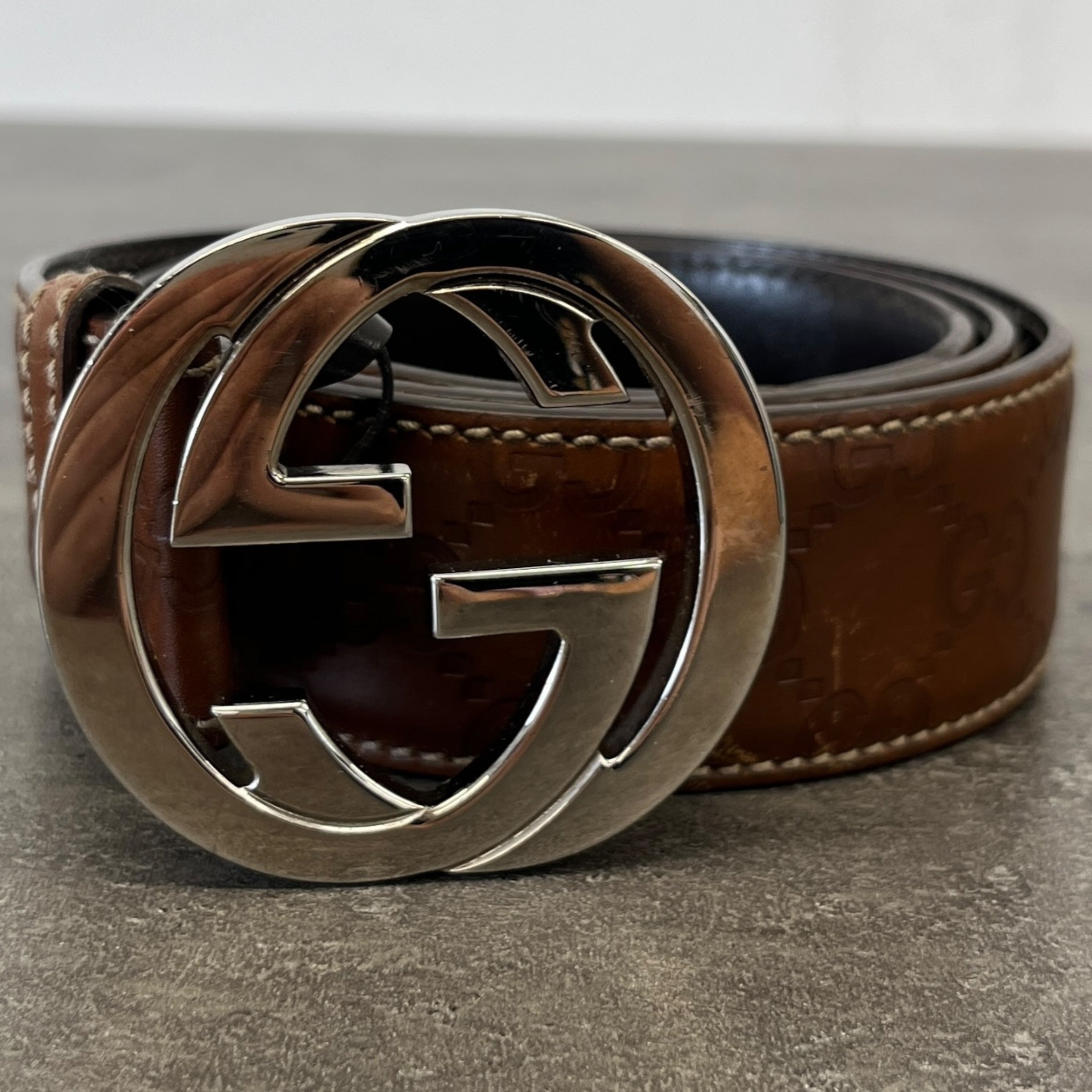 Men's Interlocking G Belt Brown Size Waist 30"