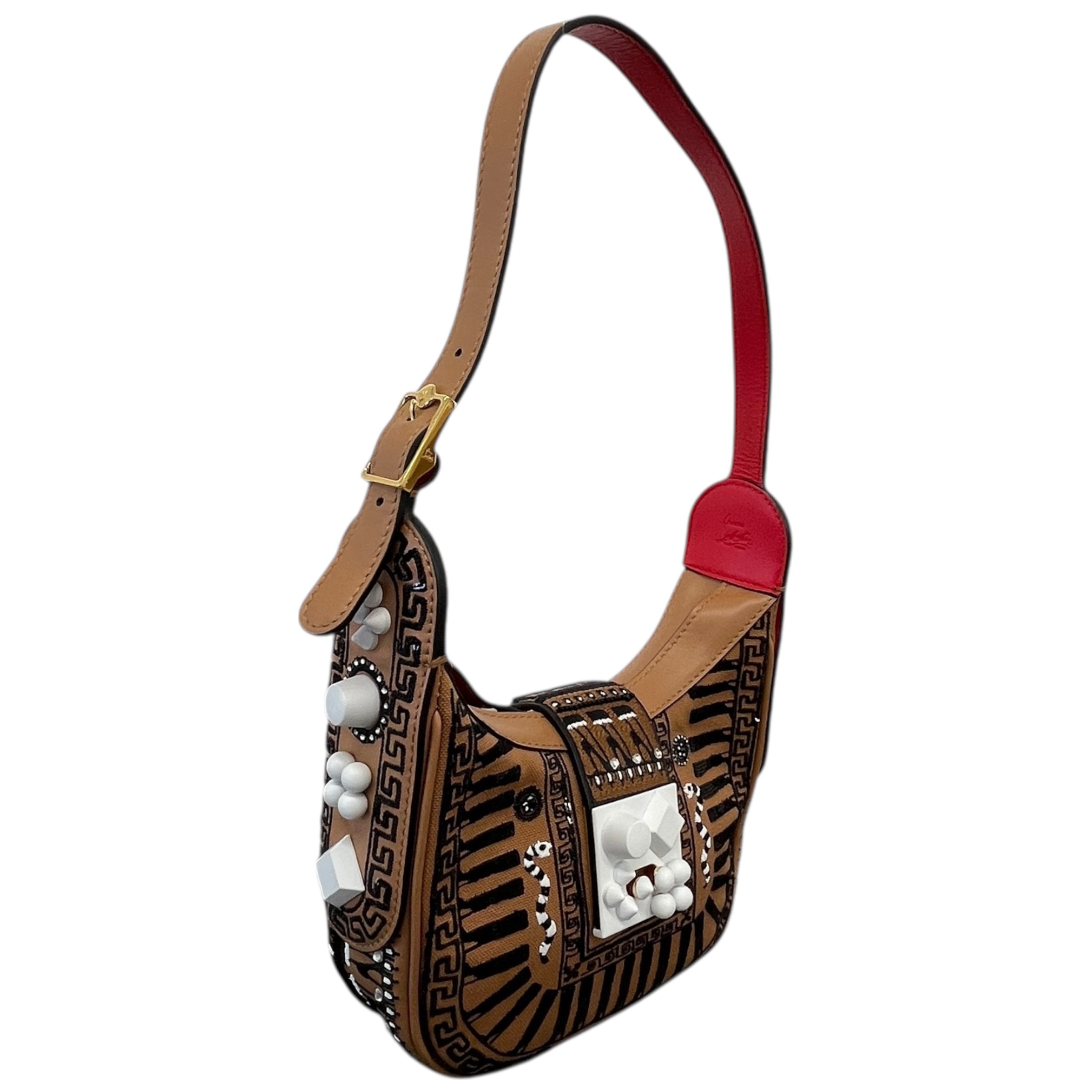 Women's Carasky Embroidered Stud Greek Shoulder Bag Brown