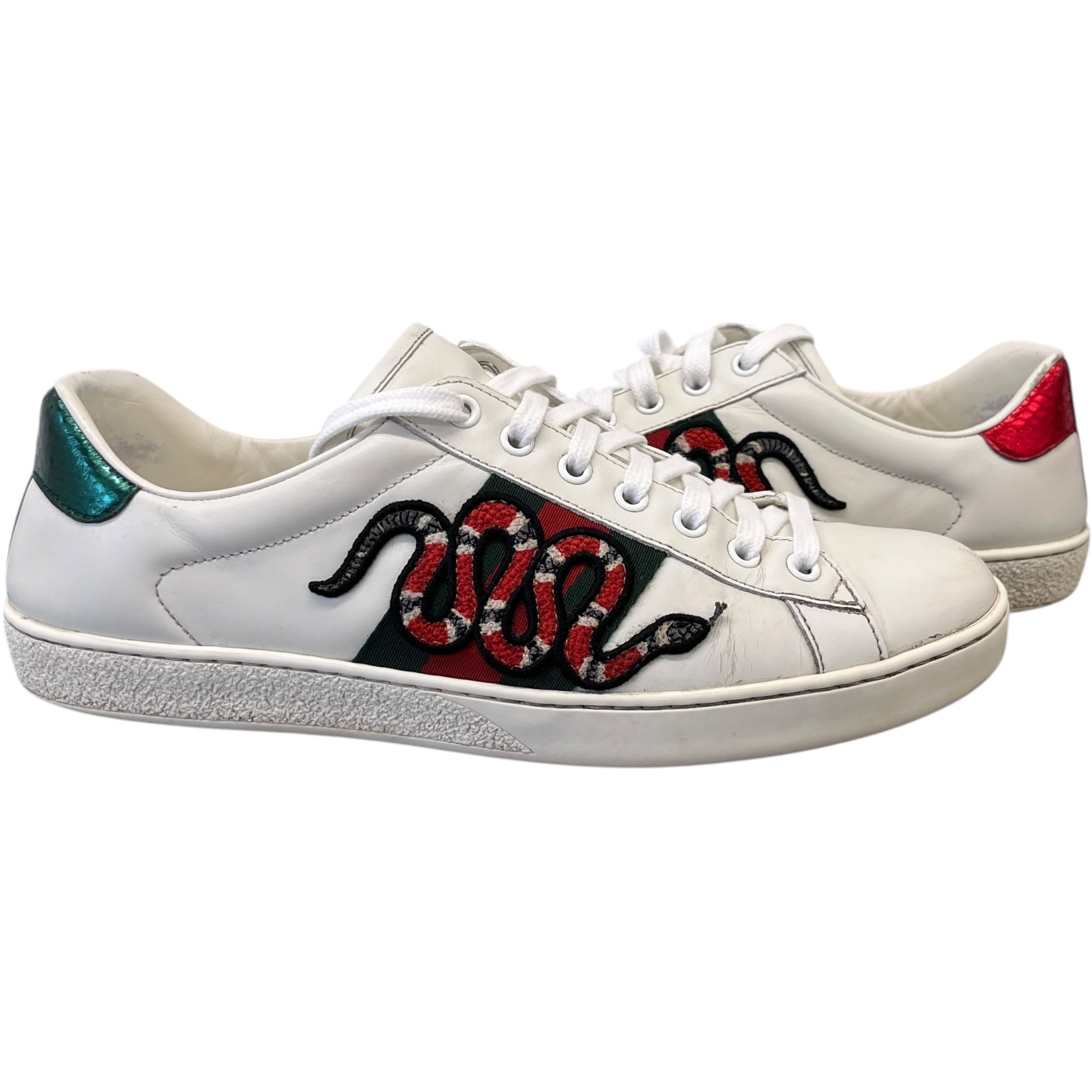 Men's Ace Embroidered Snake Low Trainers White Size EU 42.5 / UK 8.5