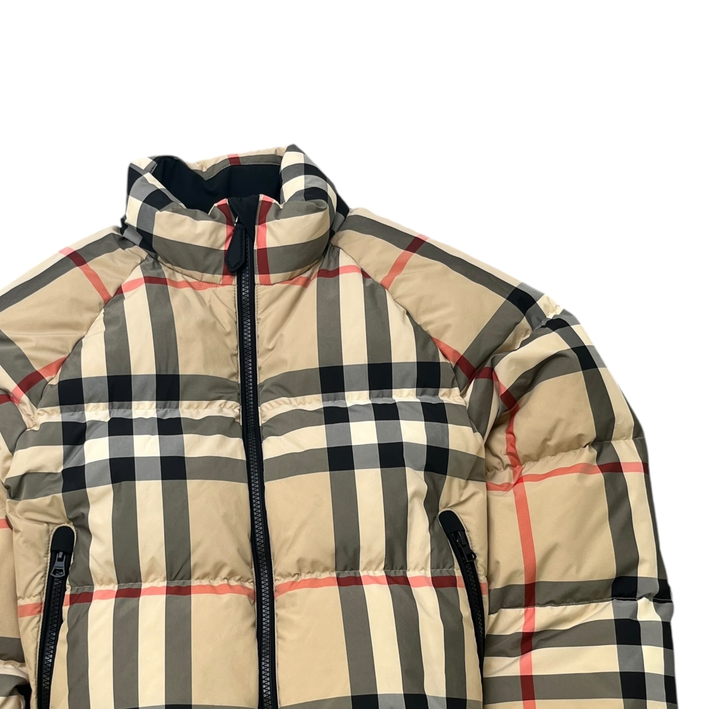 Women's Check Cropped Down Jacket Beige Size XS