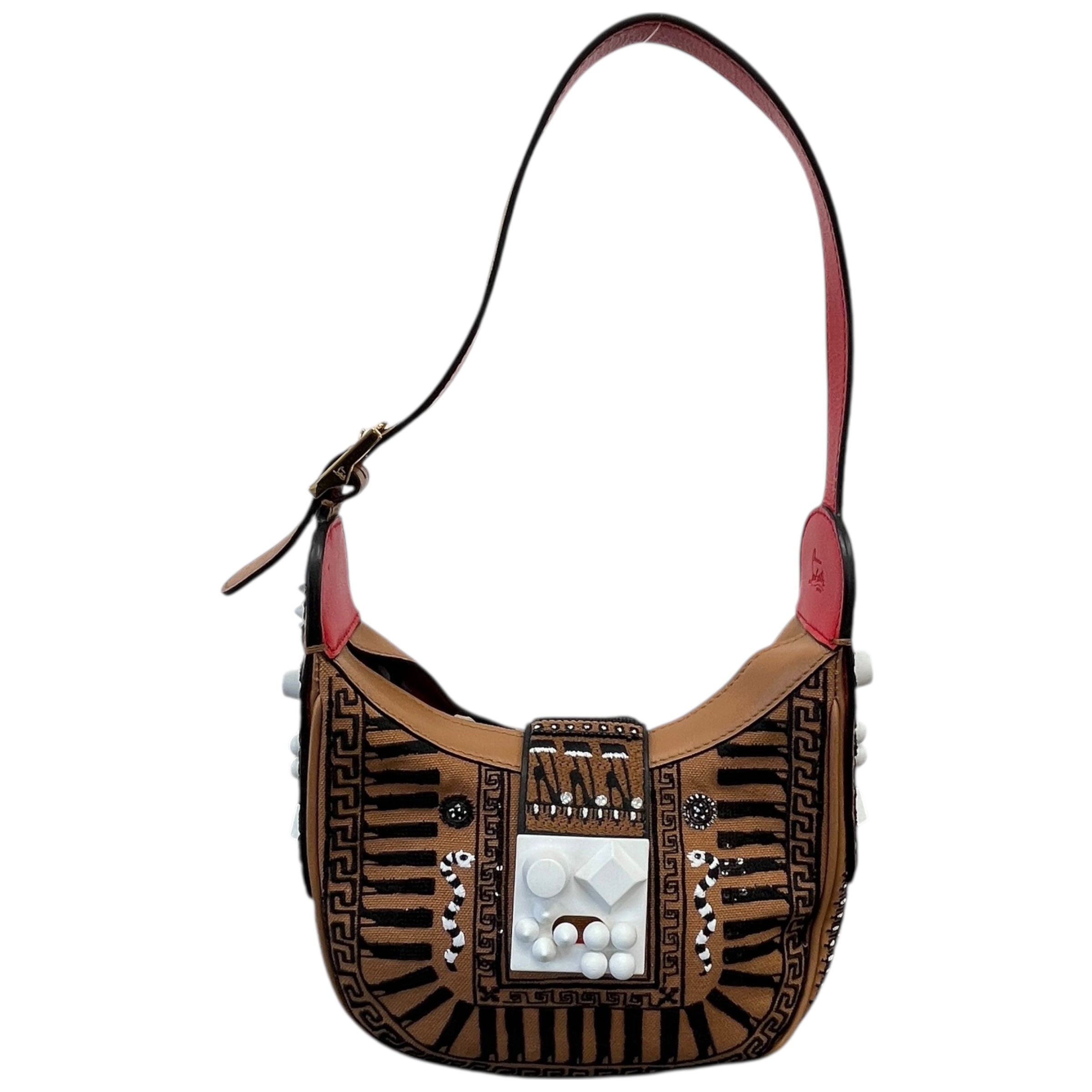Women's Carasky Embroidered Stud Greek Shoulder Bag Brown