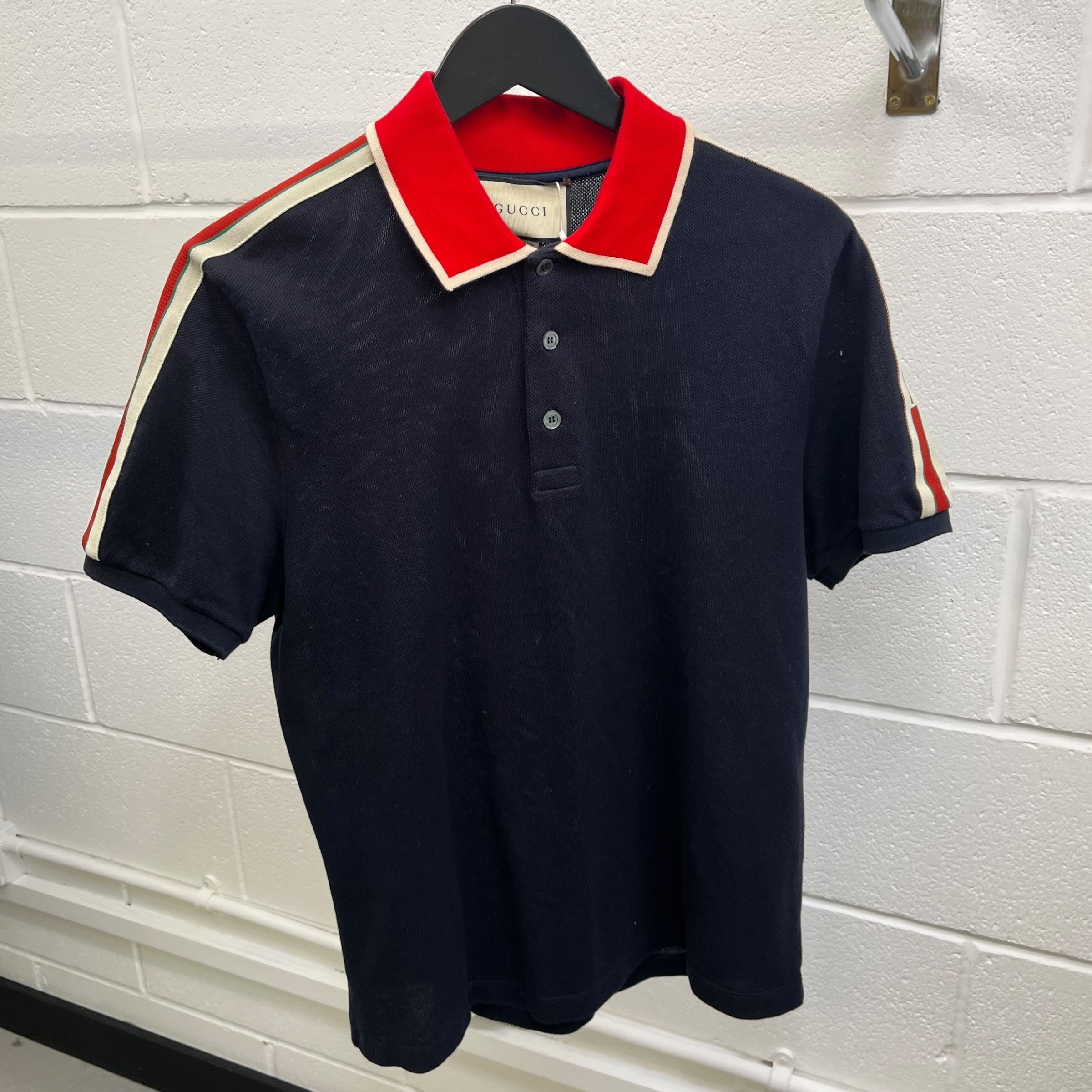 Men's Tape Logo Polo Shirt Navy Size M
