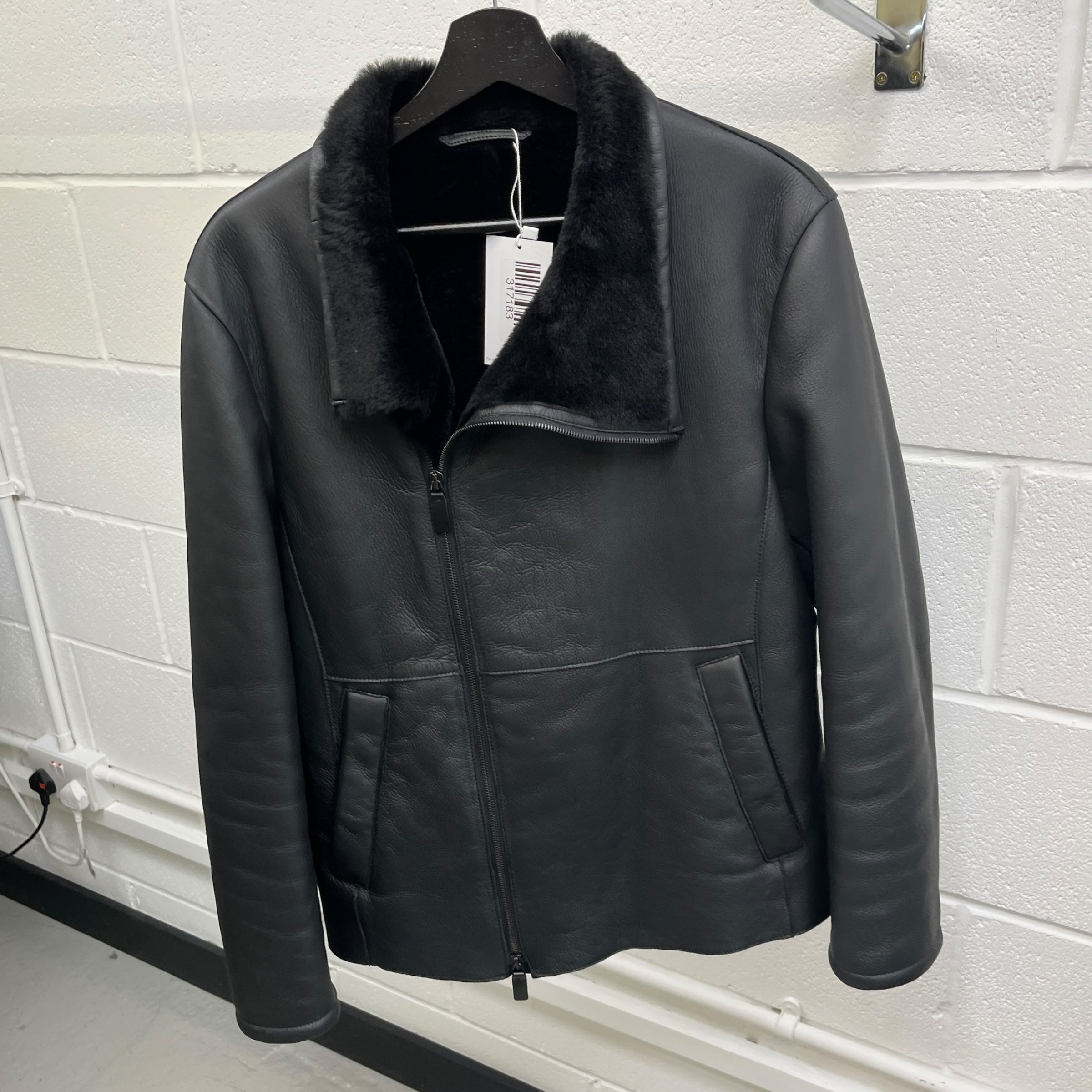 Men's Lamb Shearling Lined Jacket Black Size S