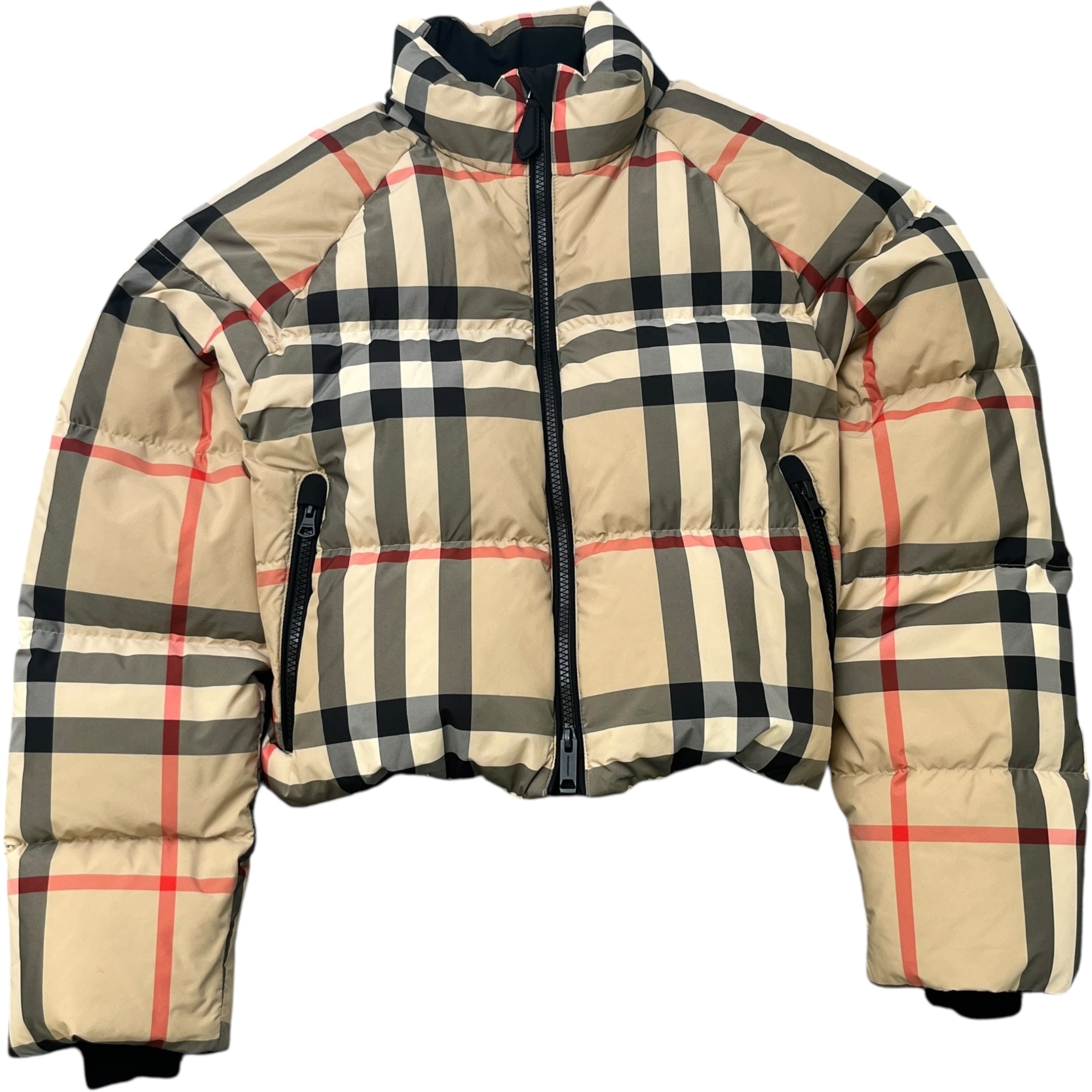 Women's Check Cropped Down Jacket Beige Size XS