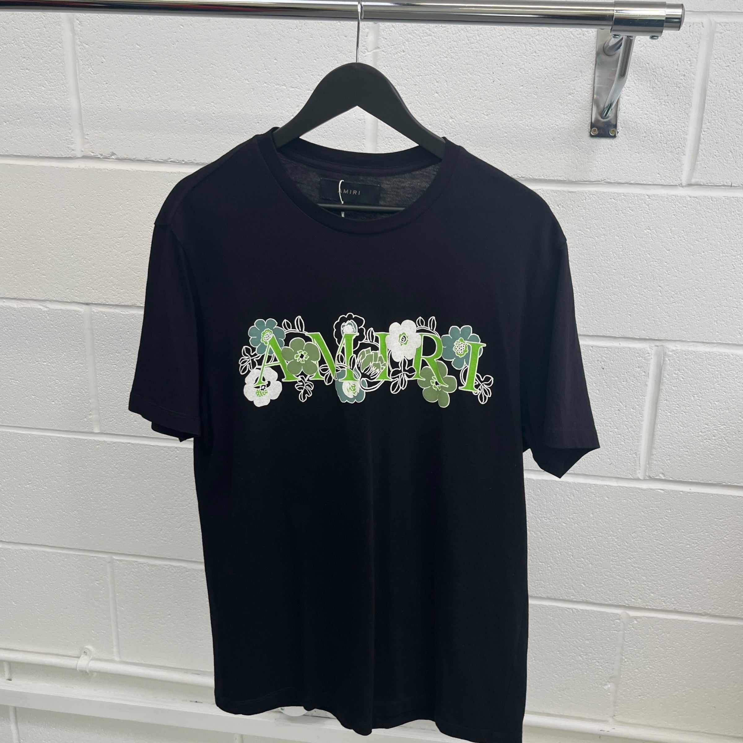 Men's Floral Logo Print T-Shirt Black Size M